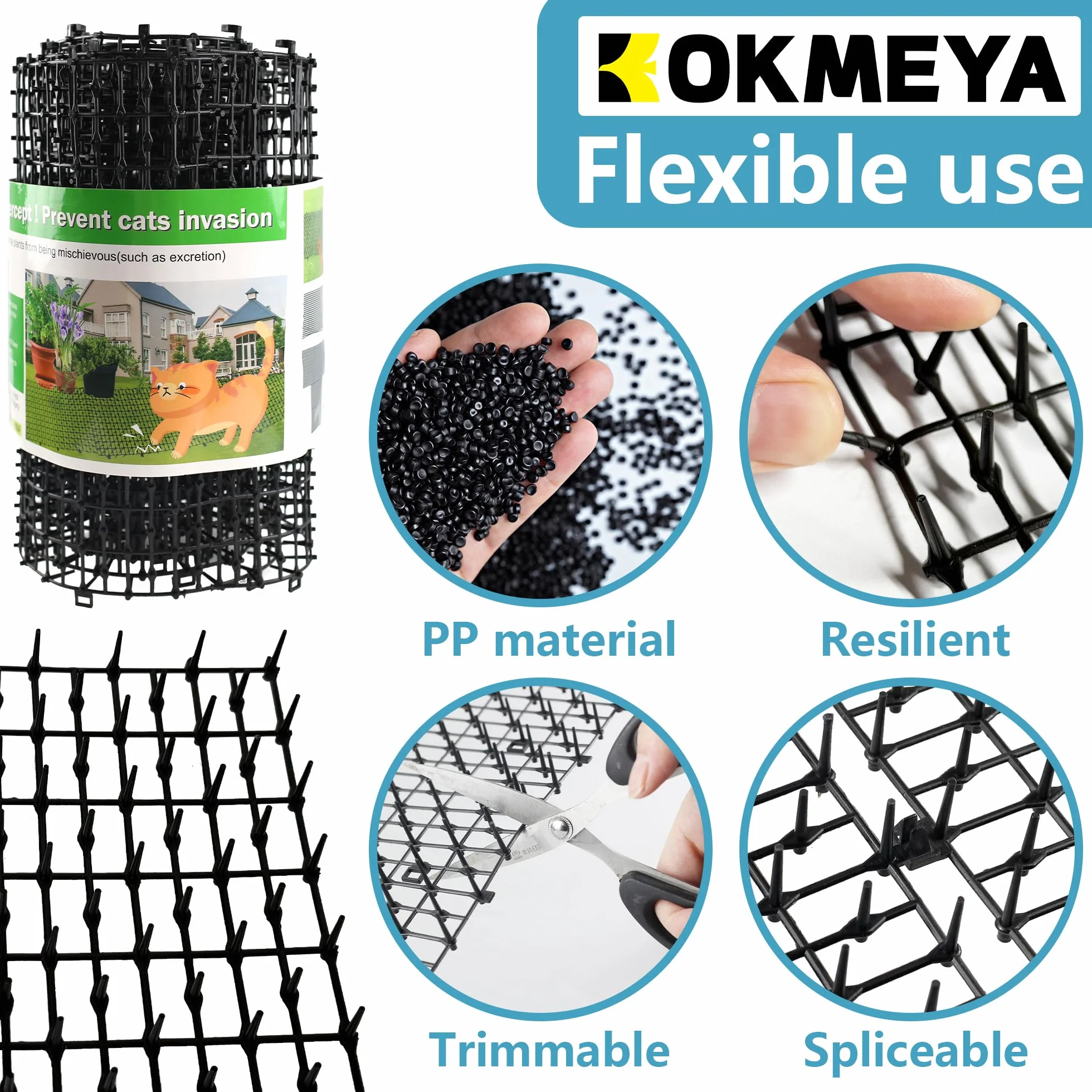 Mata odstraszająca koty z kolcami 2m x 30cm paski przeciw kotom do ogrodu ogrodzenia z 8 kołkami
