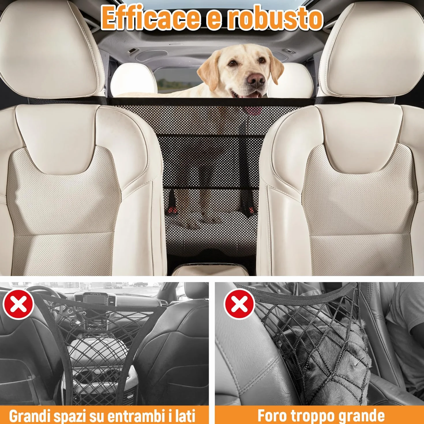 GGW Kratka dla psa z kieszeniami, siatka oddzielająca na przednie siedzenie, bariera bezpieczeństwa z tylnego siedzenia