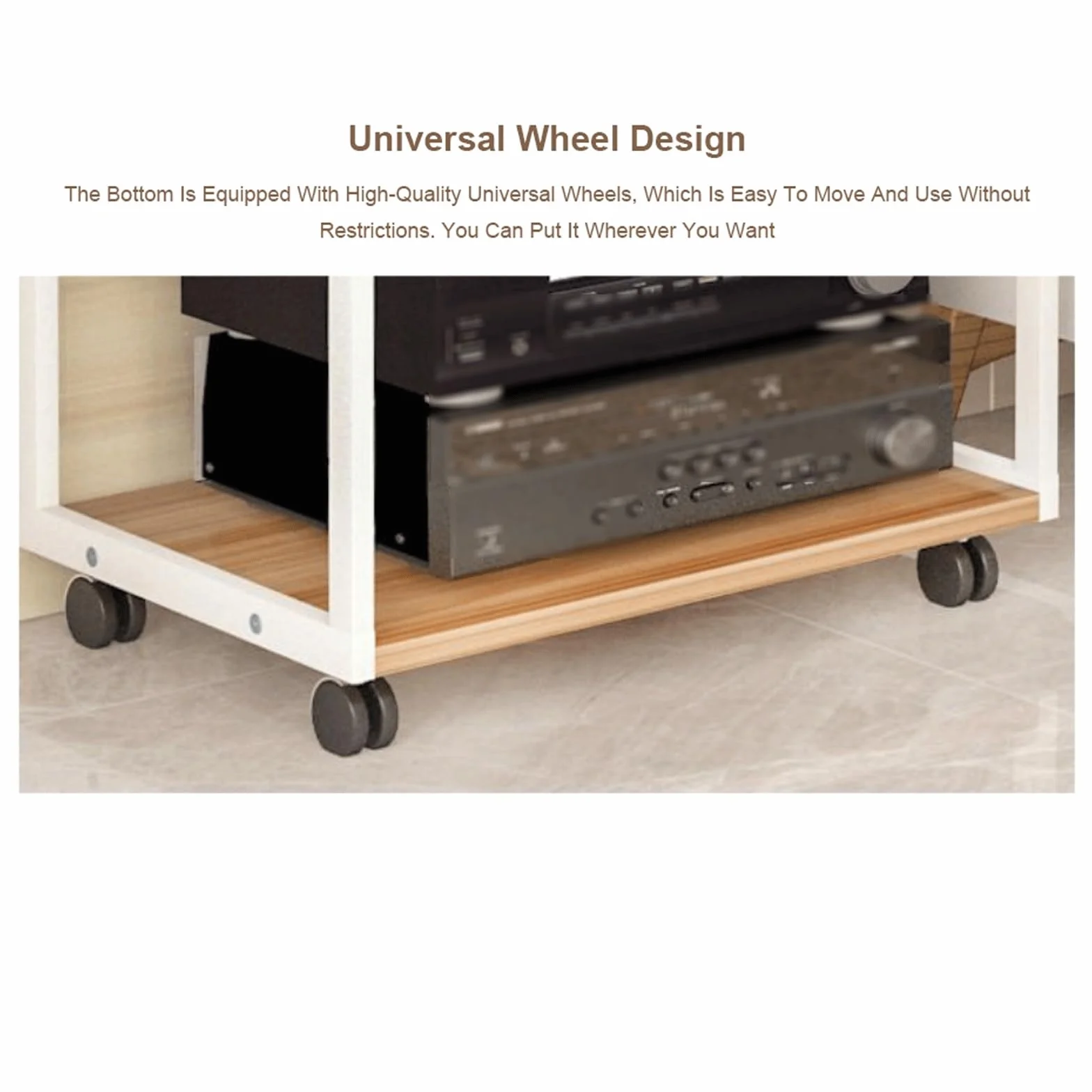 Stojak na multimedia AV, 2/3 poziomy z kółkami, drewniany stojak na gramofon, półki do gier, otwarte elementy stereo, wieża audio do gramofonu, biała, 61 cm