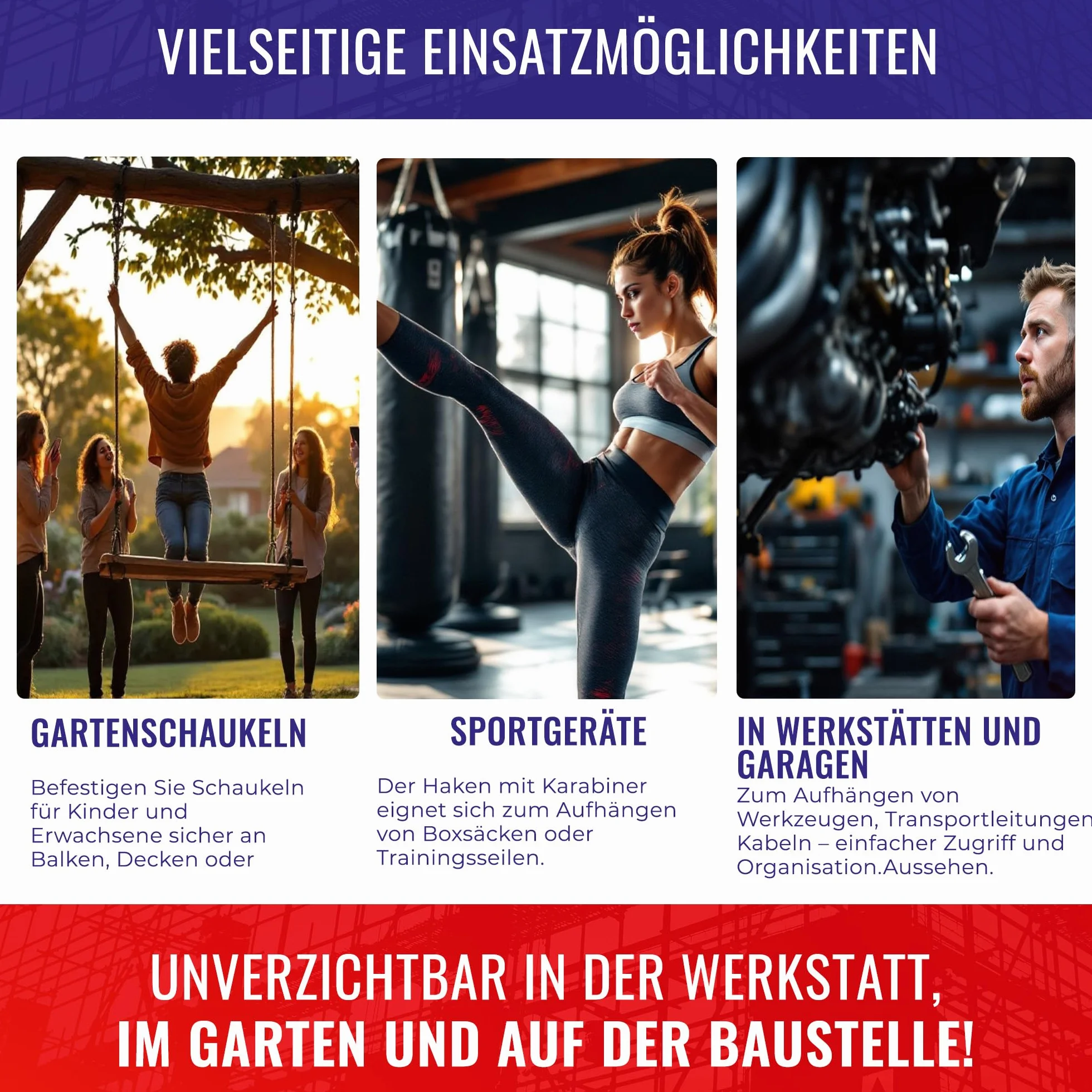 Chle-Mar – 2 x hak do huśtawki z szeklą Ø 10 mm i bolcami | zawieszenie huśtawki i mocowanie huśtawki | łącznik huśtawki do drewnianych belek | mocowanie huśtawki i haki do huśtawek dziecięcych