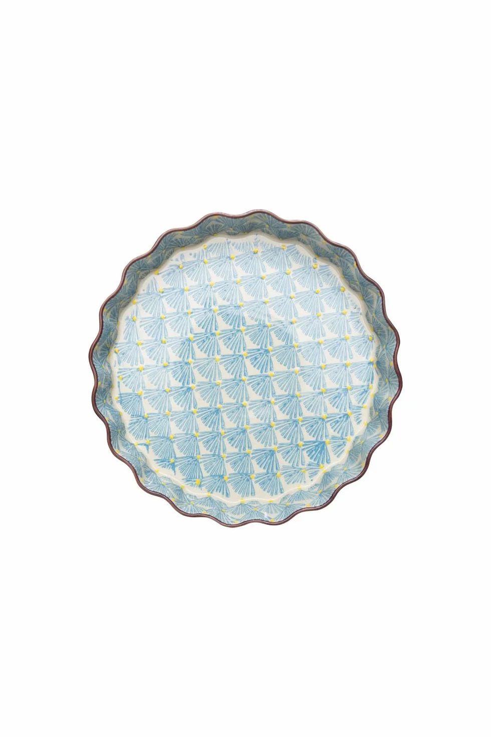 Tranquillo Forma do quiche z kamionki z ręcznie stemplowanym nadrukiem niebieska ART DECO, Ø 22 x 4 cm