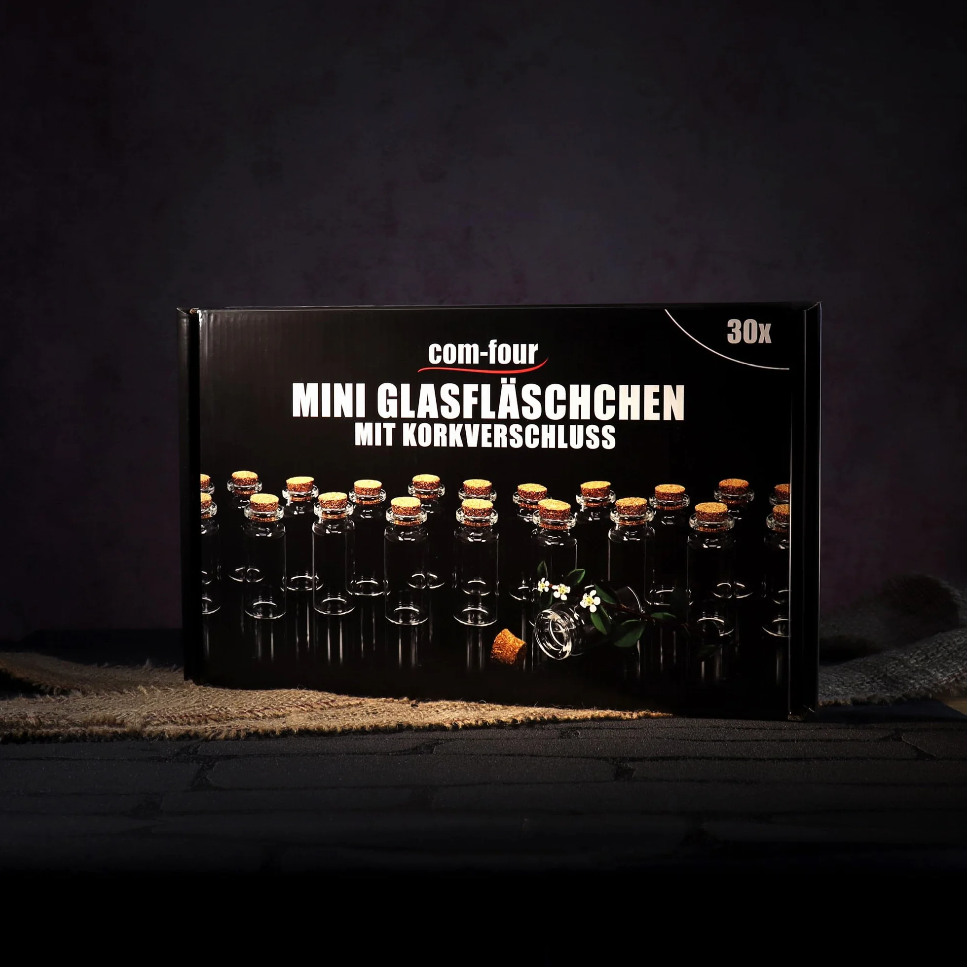 COM-FOUR® 30x sloiczki na przyprawy 10ml z korkiem, zestaw mini szklanych buteleczek, zestaw kieliszków upominkowych, przechowywanie olejków, przypraw, ziól lub herbaty (030 sztuk)