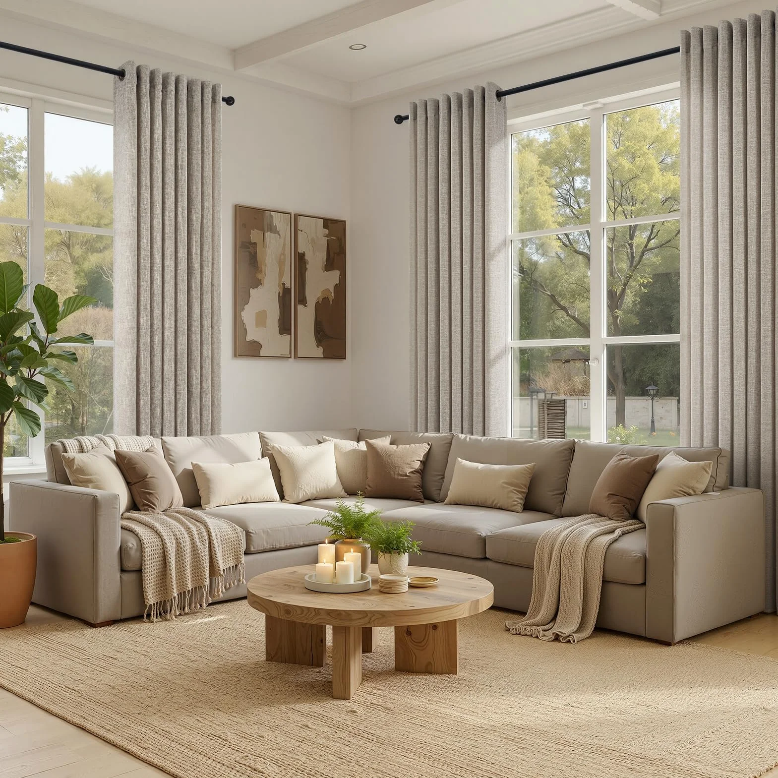 Topfinel Zasłony do wnętrz z lnu 140 x 280 cm 2 sztuki, nowoczesne zasłony do sypialni z pierścieniami, dekoracja zasłony okiennej przezroczysty szary do salonu zasłony