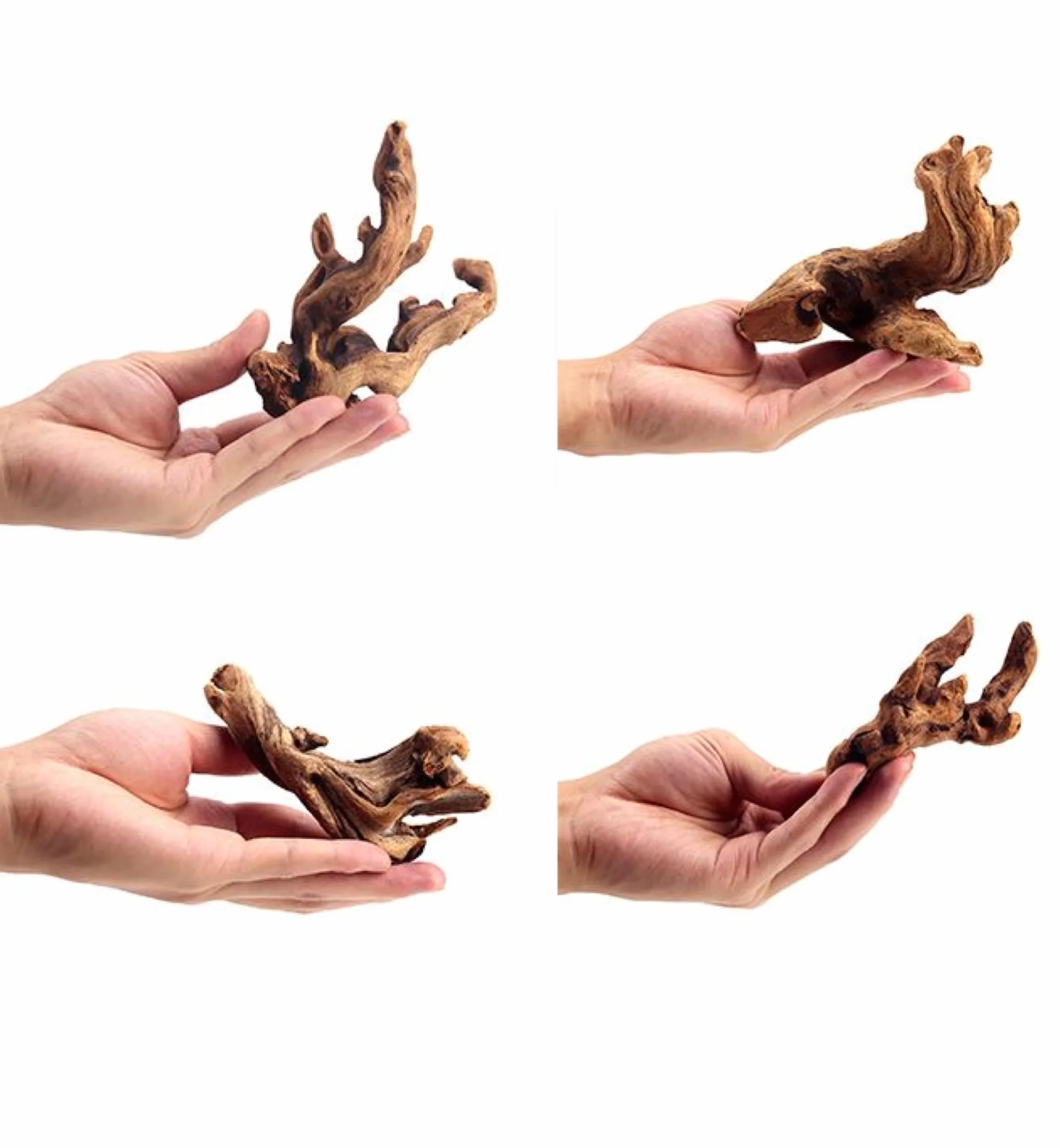 YZHZOM 4-częściowy zestaw małych naturalnych drewien drifujących do akwariów, 7,6-15 cm, starannie dobrane naturalne dekoracje do akwarium, drewno dryfujące do terrarium, terrarium, dekoracja z drewna