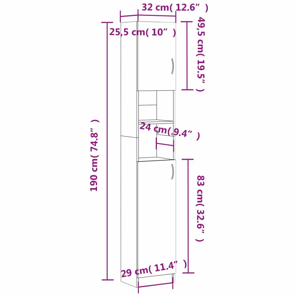 vidaXL Szafka łazienkowa, biała 32x25,5x190 cm materiał drewnopochodny