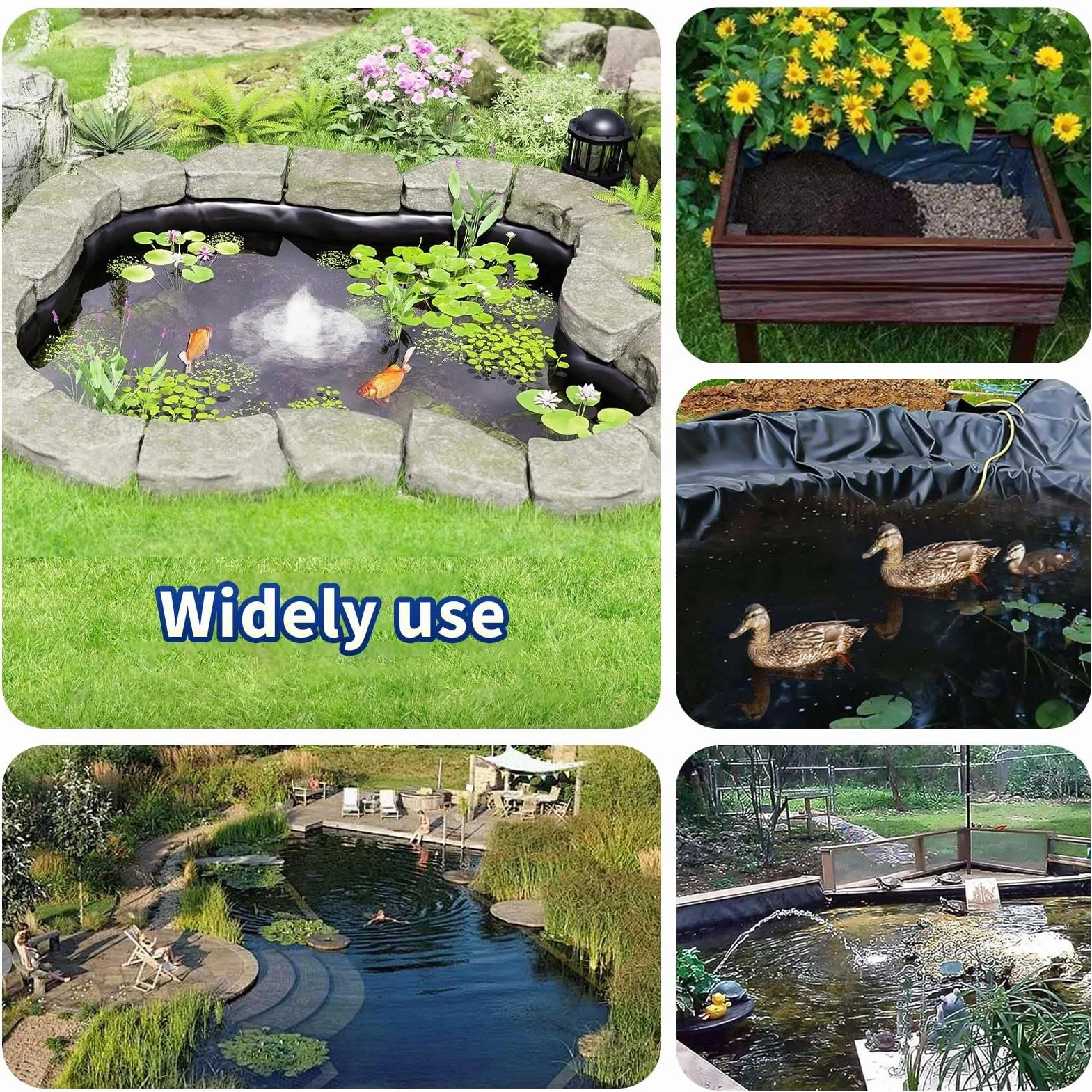 Wykładzina do oczka wodnego, 3x4m 4x6m 5x8m 8x10m 10x12m trwała, odporna na wilgoć membrana do zewnętrznego ogrodu wodnego | Wytrzymała podkładka 0,12 mm Elastyczna folia do wyłożenia oczka wodnego(10