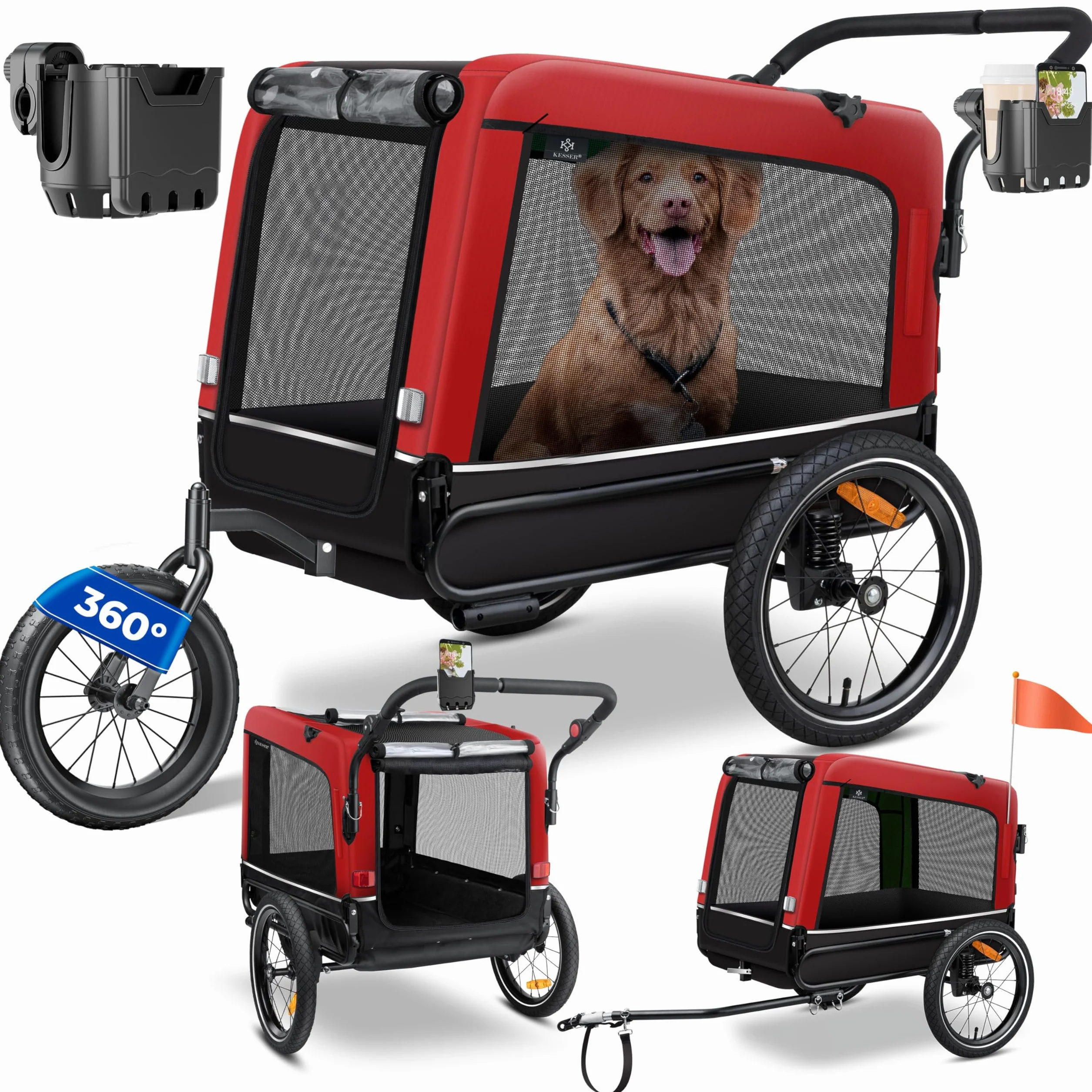 KESSER® Przyczepa dla psa 3 w 1 pies bug & jogger przyczepka rowerowa duża pojemność ok. 240 litrów, sprężyna, materiał: płótno 600D, SmartSpace Concept, maksymalne obciążenie: 40 kg