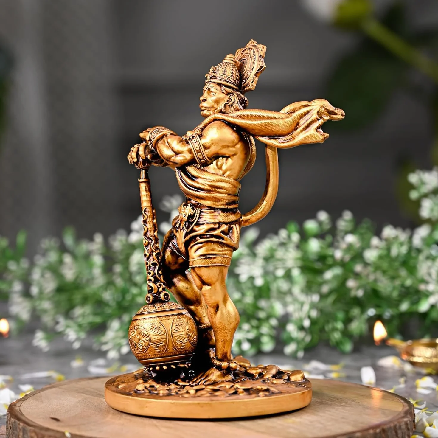 Artarium Rzeźba z żywicy Bahubali Lord Hanuman, symbol odwagi i wiary, idealna na deskę rozdzielczą samochodu, do domu, świątyni lub biura, idealny prezent religijny na parapetówkę - 7.48 cala