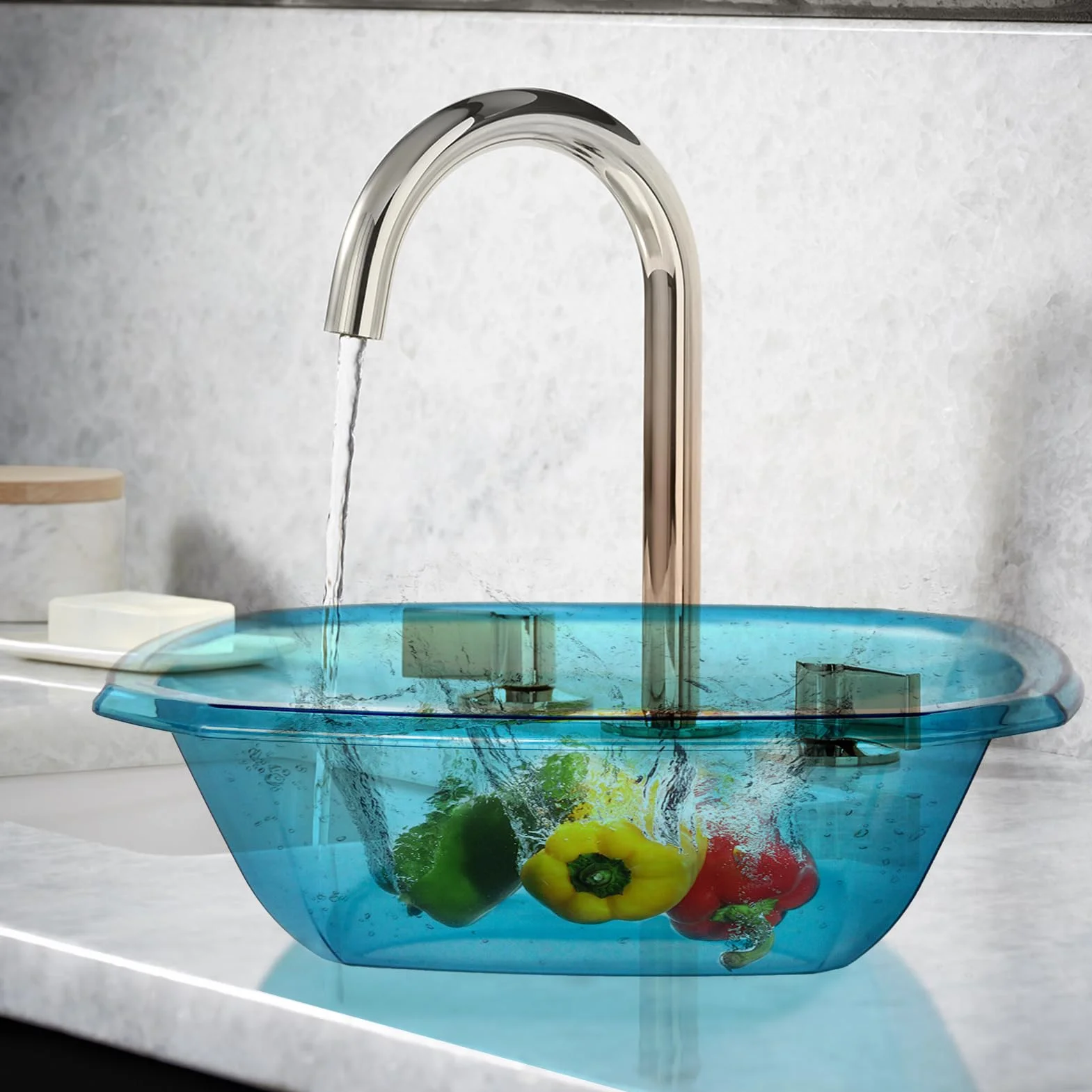 Jauhmui 3 sztuki kwadratowych misek na owoce, z grubego plastiku, do kuchni, dekoracji, przechowywania warzyw, owoców i przekąsek (niebieskie, 34,5 x 34,5 x 10 cm)