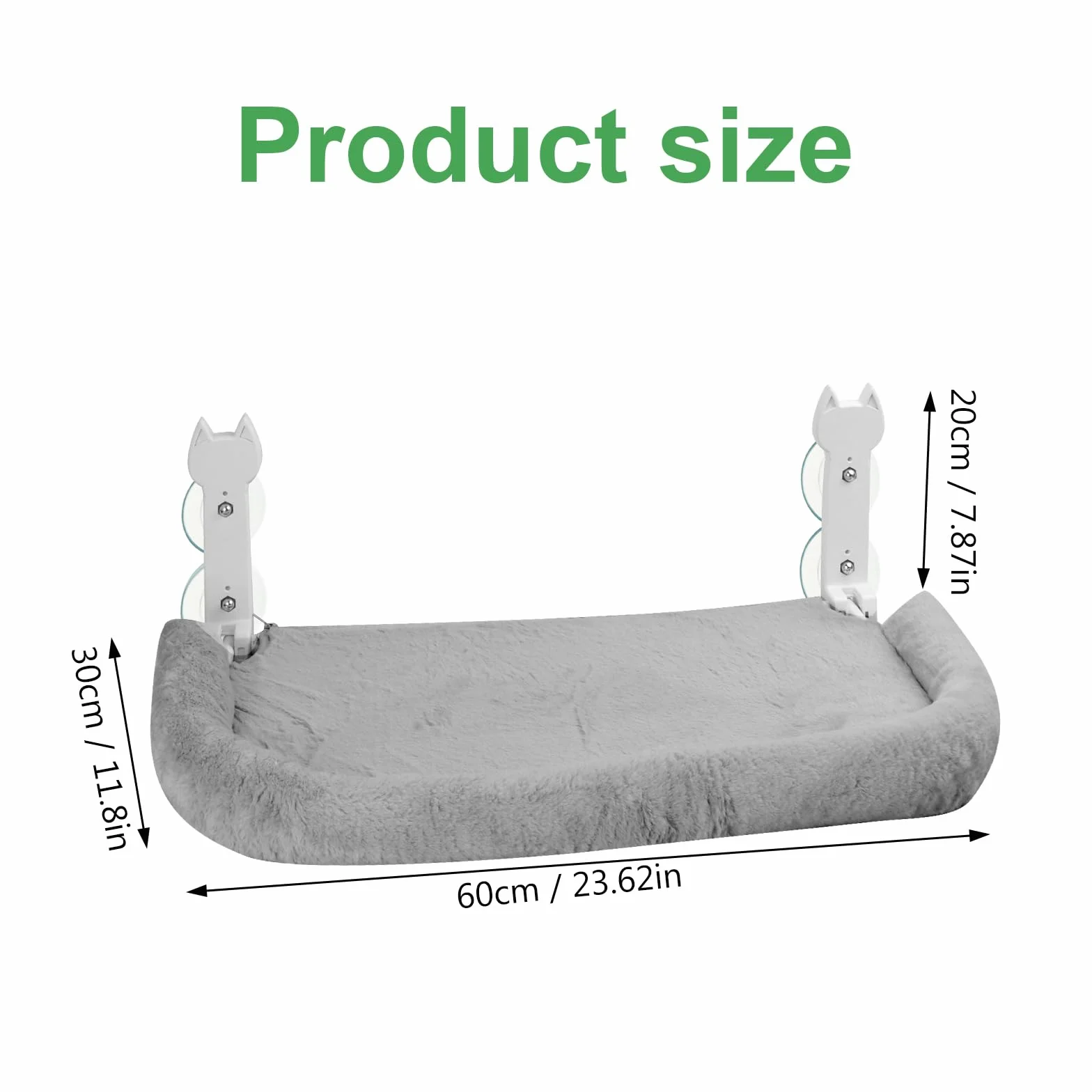 Łóżko hamakowe dla kota, 60 x 30 cm, składane, z mocnymi przyssawkami, nadaje się do prania, pluszowa poduszka na ścianę, nośność do 25 kg, szary
