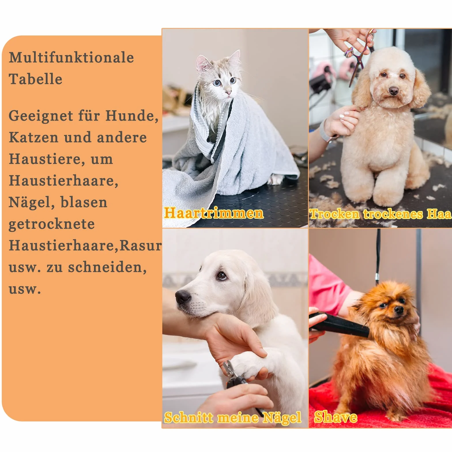 Aufun Stół do trymowania dla psów, stabilny stół do pielęgnacji psów 80x46x76 cm składany, z regulacją wysokości, stół do kąpieli dla psów, pielęgnacja pudla, do 60 kg