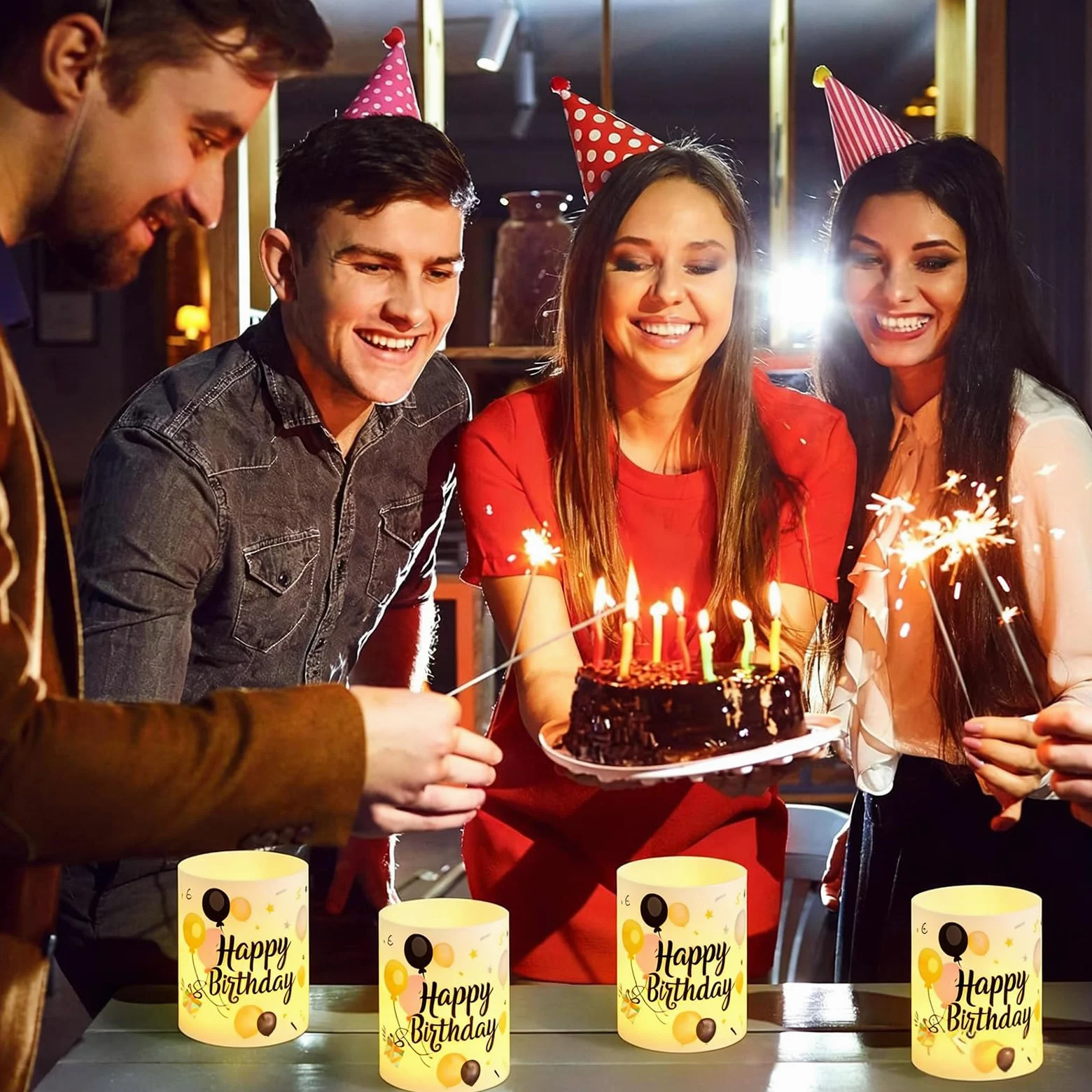 12 lampionów, dekoracja stołu, urodziny, świeczniki urodzinowe, dekoracja stołu, dekoracja stołu Happy Birthday, nadają się do podgrzewaczy lub świec (kolorowe)