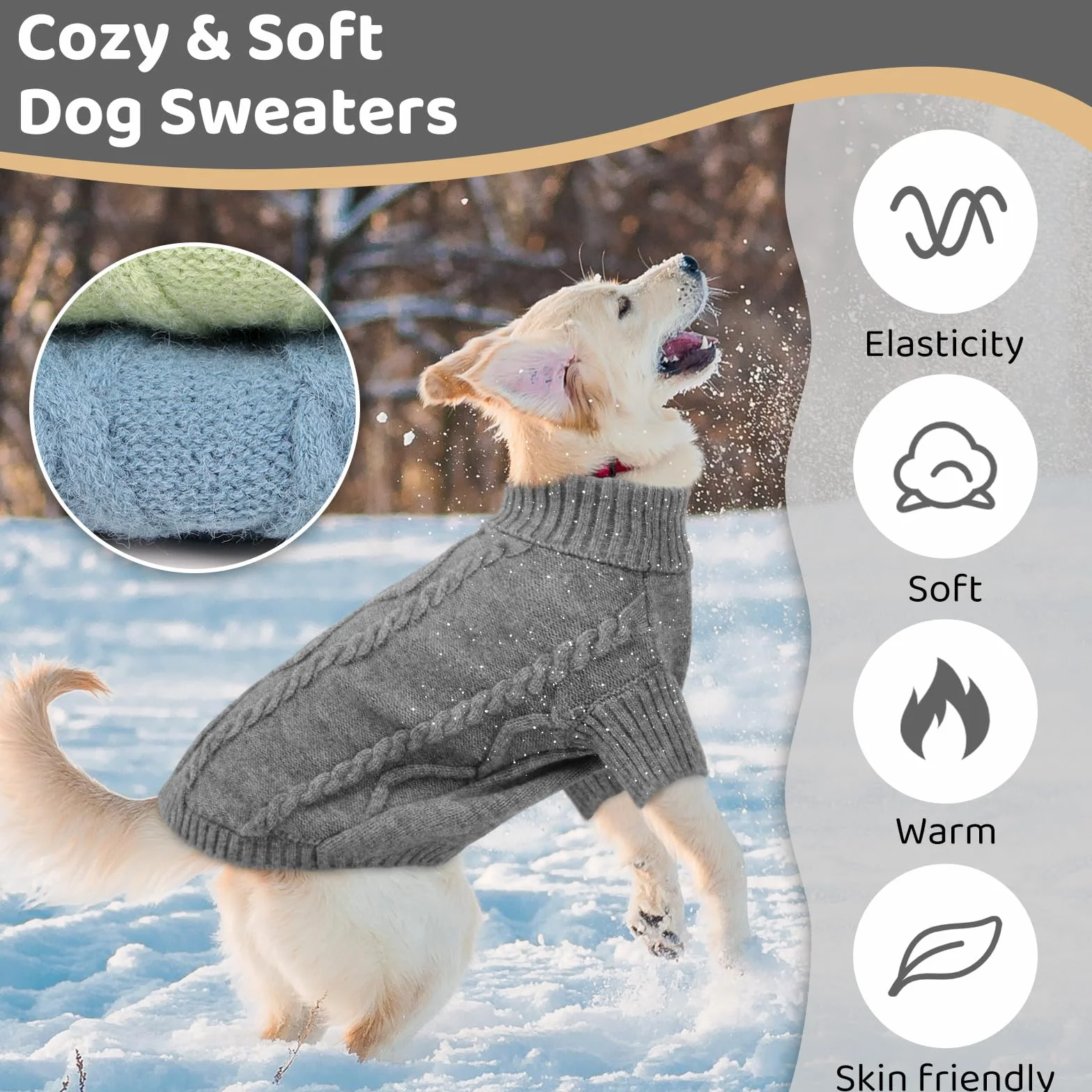 Queenmore Dzianinowy Sweter Golf dla Psa Średni Rozmiar Jamnik Chihuahua Yorkie, Ciemnoszary, M