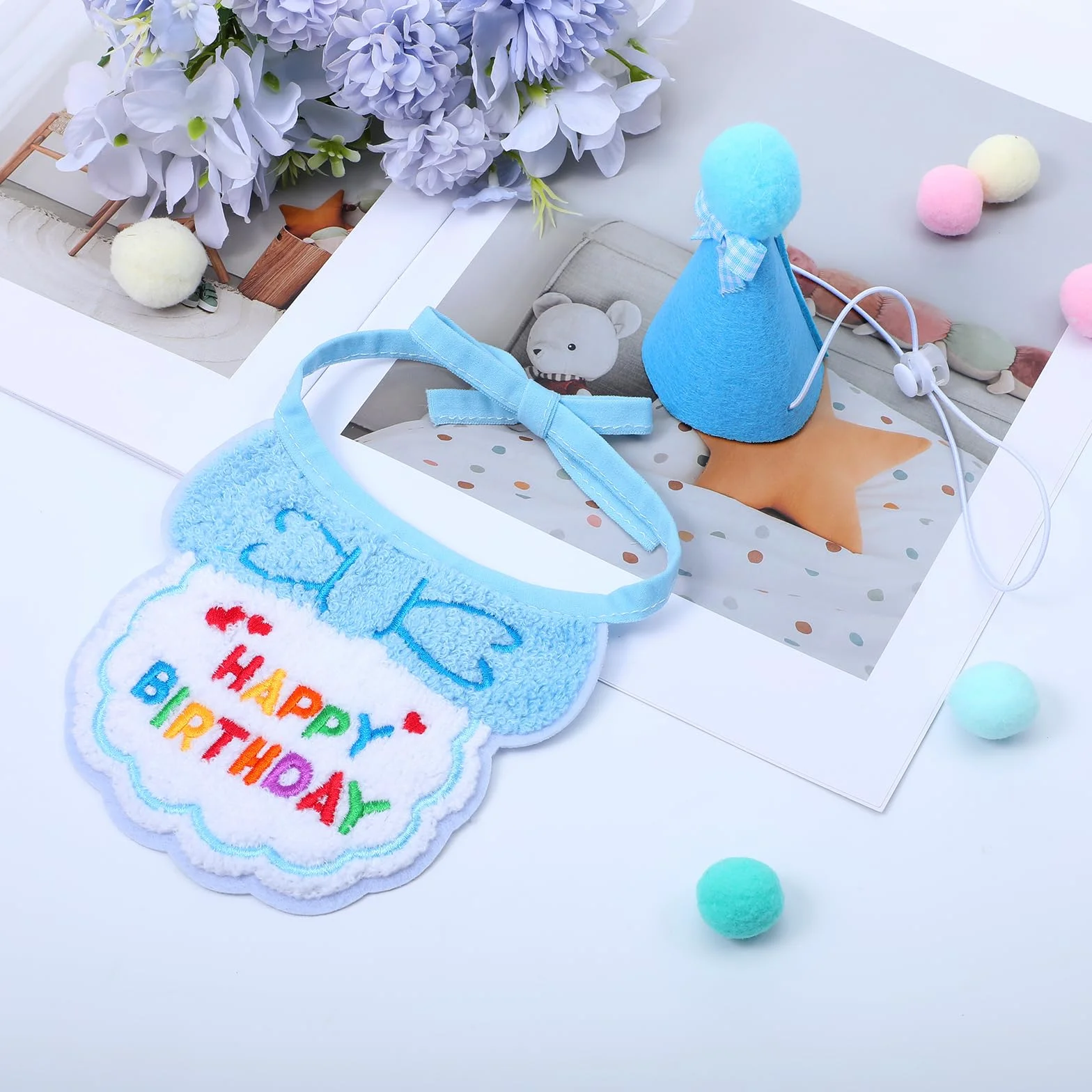 Czapka urodzinowa, zestaw szalików dla małych psów i kotów, urocza czapka ze zwierzętami domowymi, bandana na urodziny, dla szczeniaków, dla dziewcząt, chłopców, kotek, czapka urodzinowa