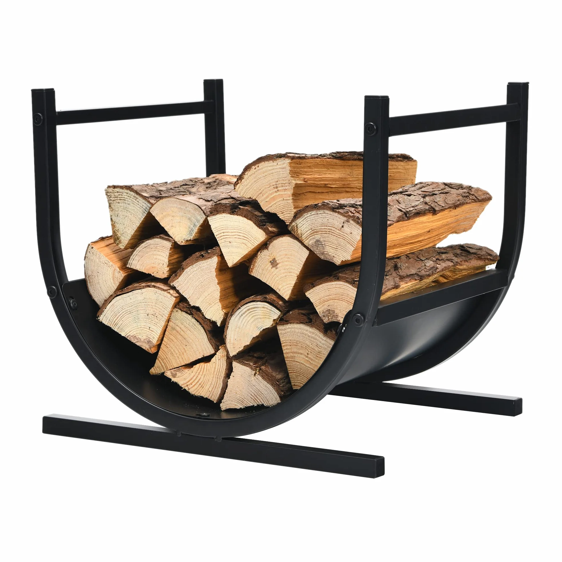 COSTWAY Metalowy regał na drewno kominkowe, do użytku wewnątrz i na zewnątrz, w kształcie litery U, ze stabilnym cokołem i uchwytami, 43 x 37 x 39,5 cm