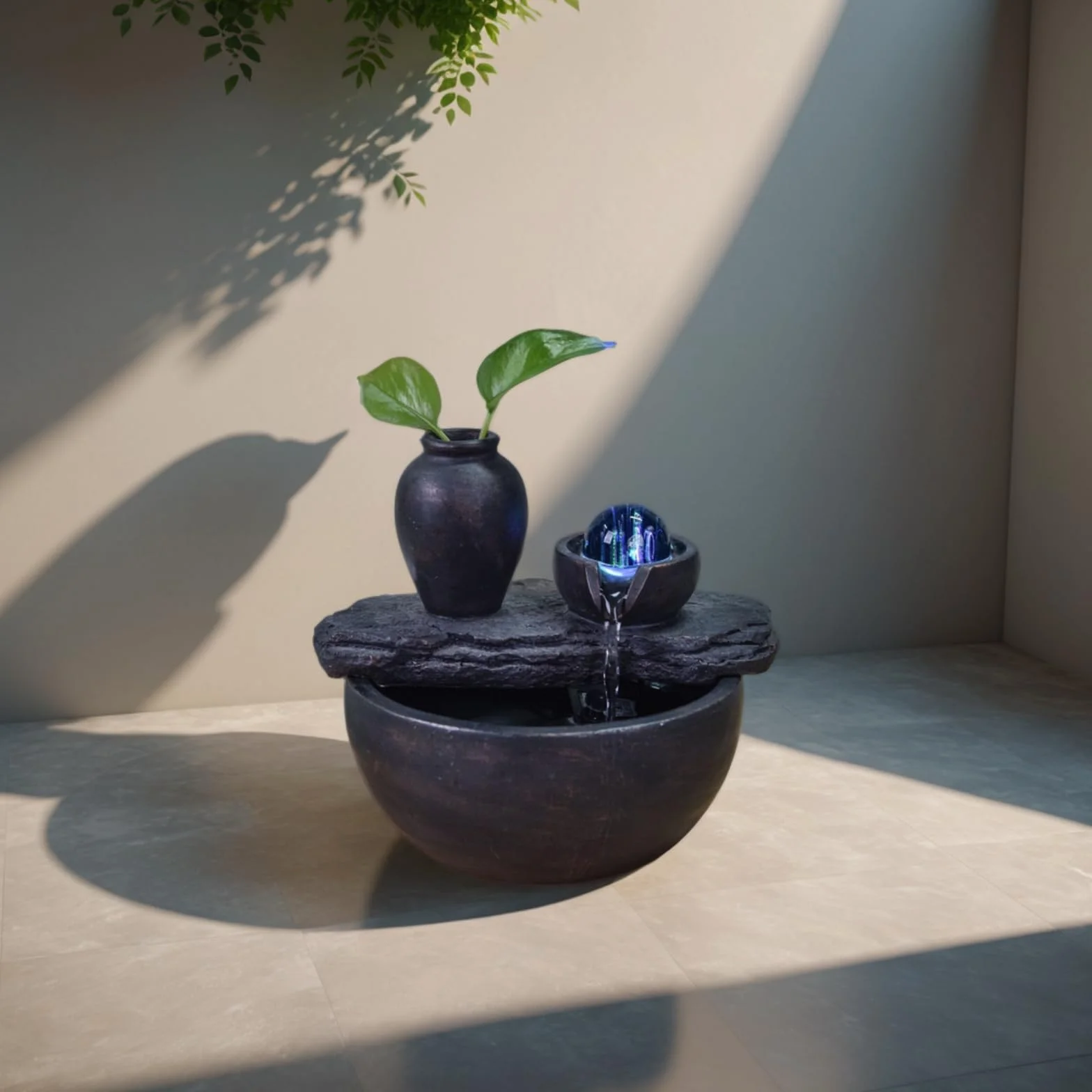 Zen Light SCFR22-I9 Silice Soli Flower Fontanna stołowa z wazonem i kolorowym światłem LED, 19 cm x 21 cm x 17 cm