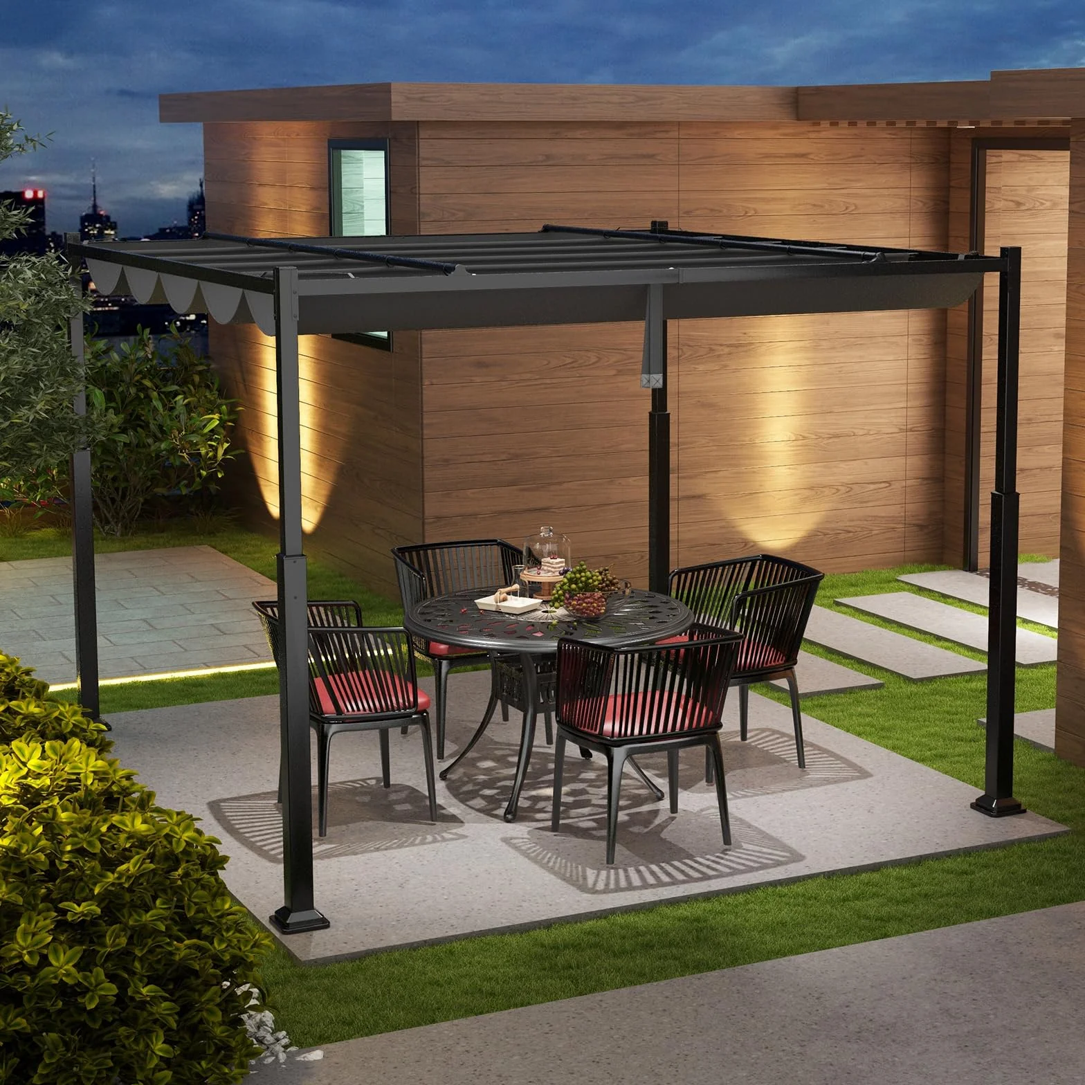 COSTWAY Pergola z przesuwnym dachem, pawilon 3,1 x 3,1 m, wodoszczelny, stabilny, odporny na zimę, pawilon ogrodowy z wytrzymałymi metalowymi kolumnami, na taras, do ogrodu, na taras