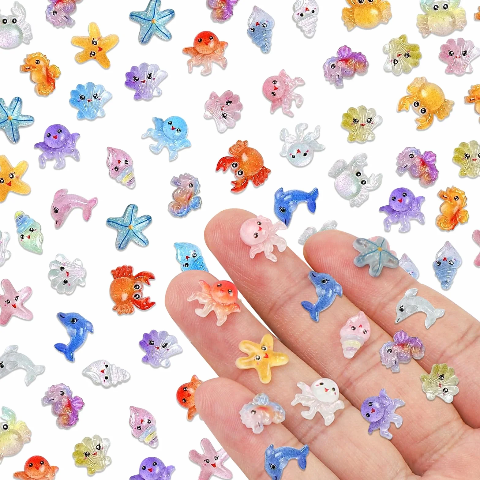 Miniaturowe figurki zwierząt morskich z żywicy, 100 sztuk, wielokolorowe ozdoby