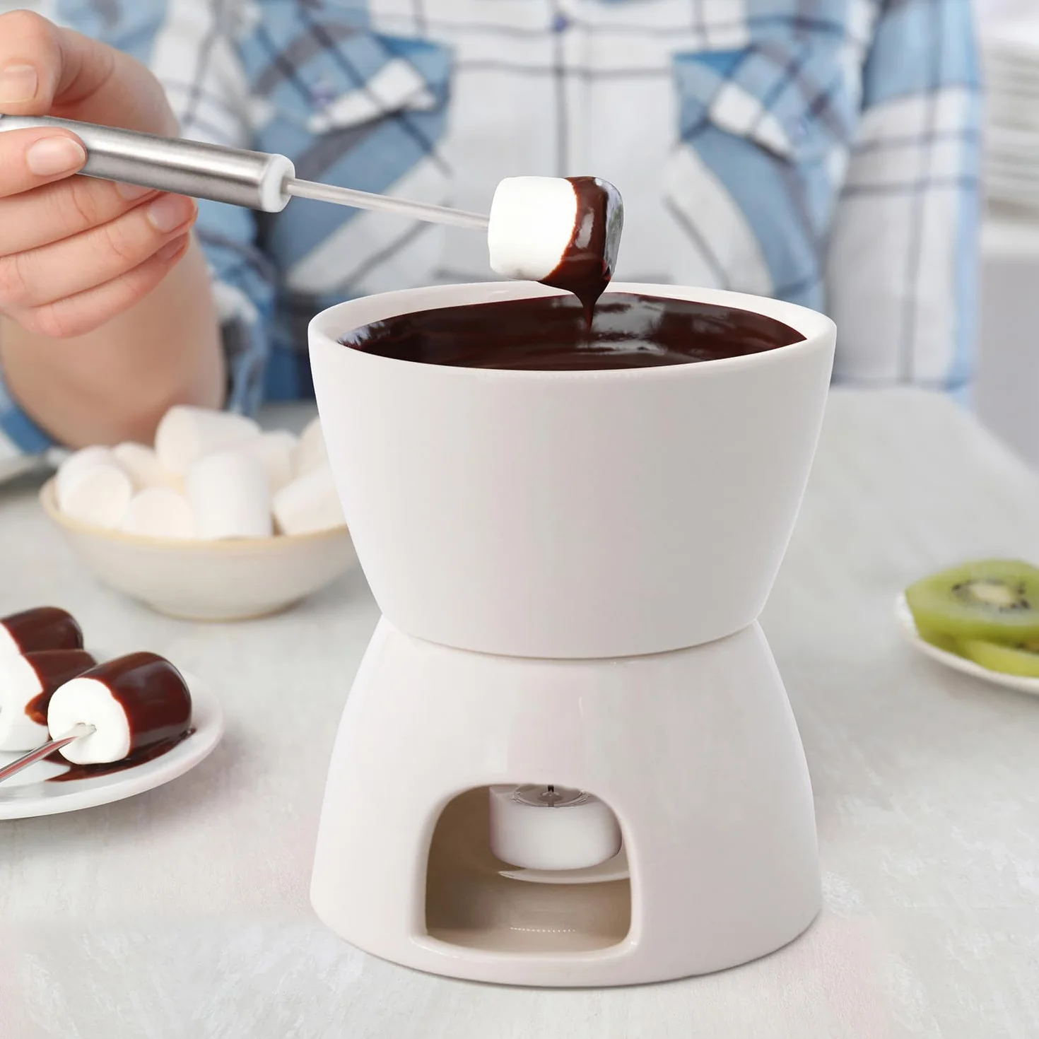 Joeji's Kitchen Fondue Chocolate Candle z kołkiem Świeca i widelcami Mini Fondue Czekolada Świeca Podgrzewana pa