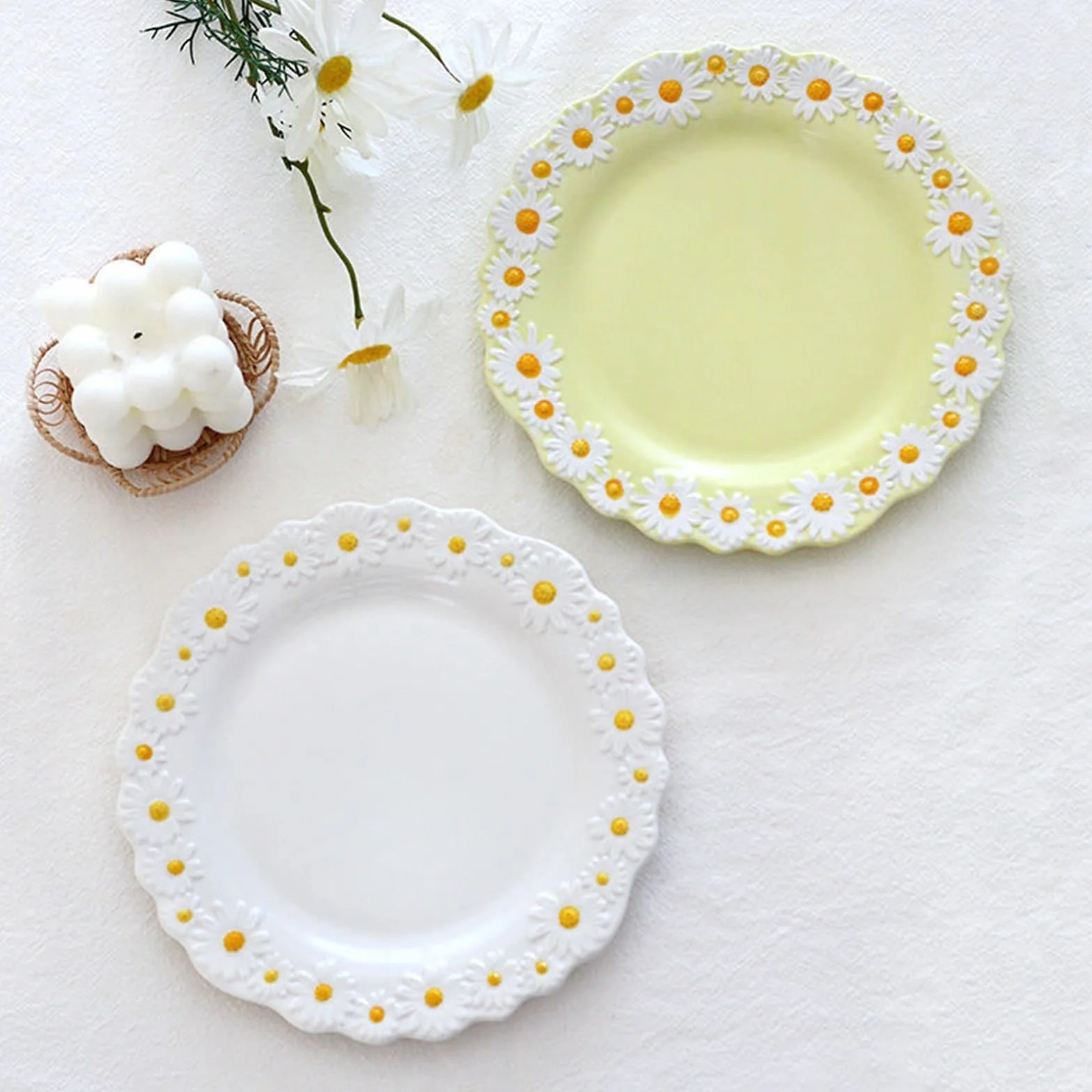 Talerze Obiadowe, Ceramiczne Talerze Deserowe W Kształcie Stokrotek, Salaterki, Naczynia Stołowe, Dania Obiadowe, Steki, Taca Na Przekąski, Biała Porcelana, Na