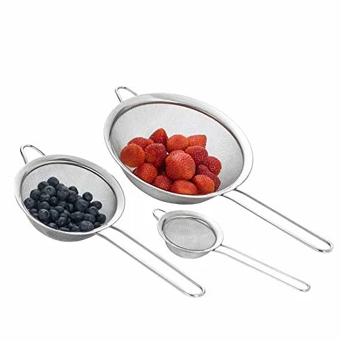 Zestaw sitko kuchennych, Ø 7/12/18 cm, sitko ze stali nierdzewnej z uchwytem, do odcedzania makaronu, komosy ryżowej, cukru pudru, warzyw, owoców, herbaty