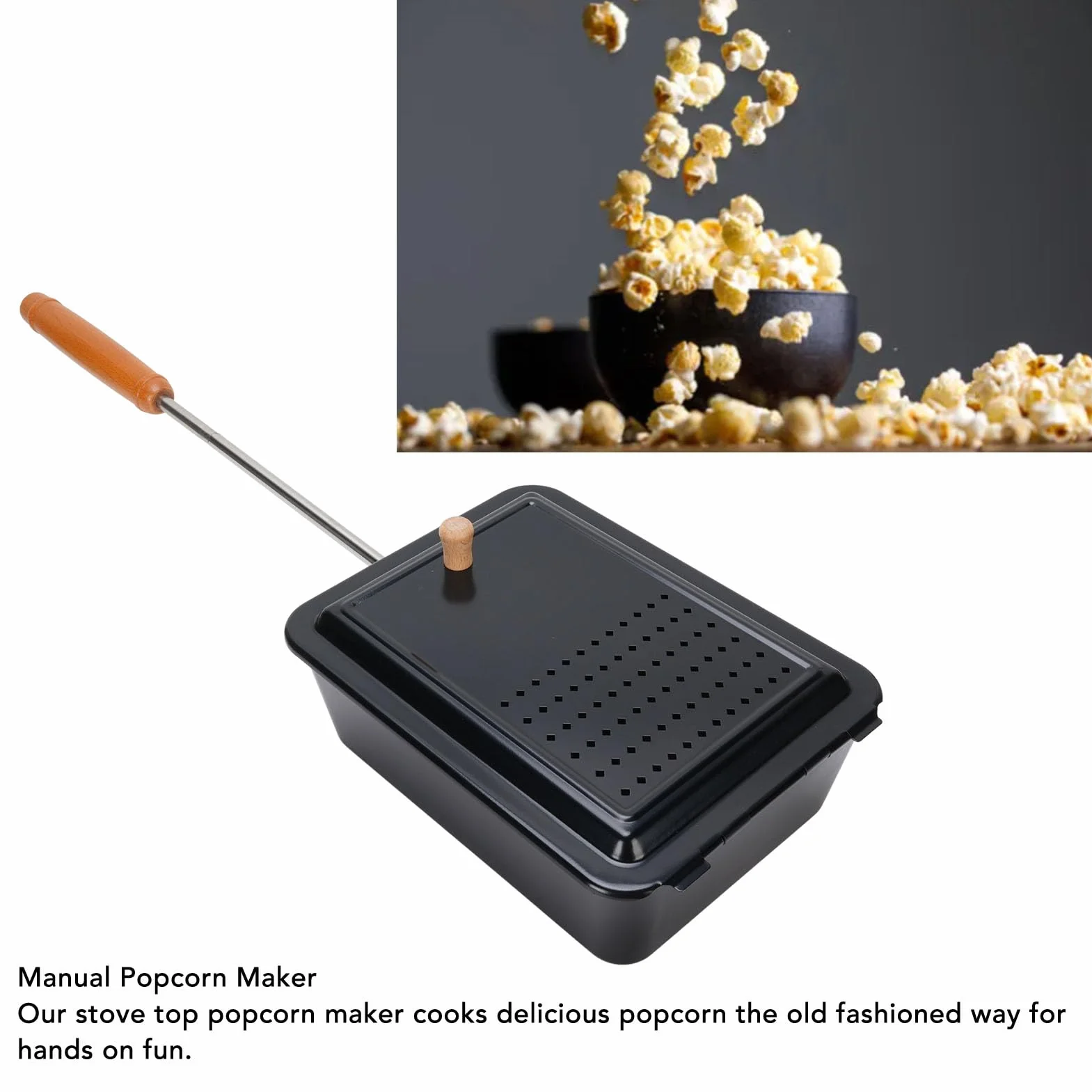 Maszyna do Popcornu Campfire, Nieprzywierająca Tacka do Popcornu z Wyjmowanym Uchwytem do Grilla, Kuchenki i Ogniska, Tradycyjna Shake and Pop, do Podwórek, na Kemping, Spotkania
