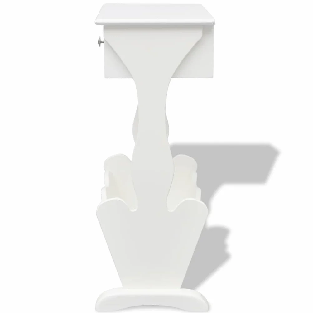Melrose White stojak na czasopisma z dużą szufladą, elegancka i wykwintna szafka na czasopisma, do przechowywania ulubionych czasopism w stylu, może służyć jako stolik pomocniczy