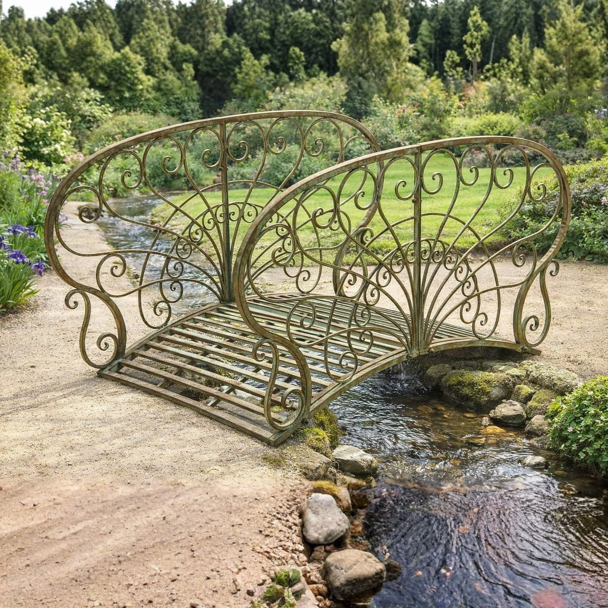 DanDiBo Most ogrodowy metalowy z poręczą w stylu antycznym 150106, 150 cm, do ogrodu, metalowy most, meble ogrodowe, most do stawu, stabilny