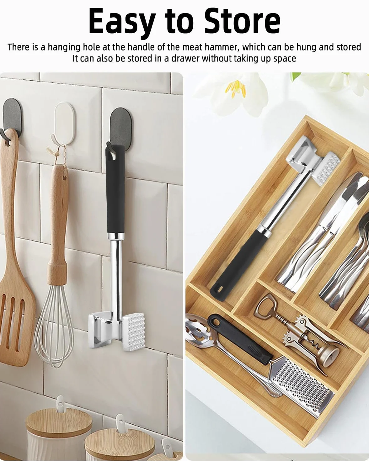 Młotek do mięsa Tłuczek do mięsa ze stali nierdzewnej 27 cm Dwustronny Tłuczek do mięsa z powłoką przeciw przywierania Młotek do mięsa do stek, kotletów, żeber wieprzowych, kurczaka