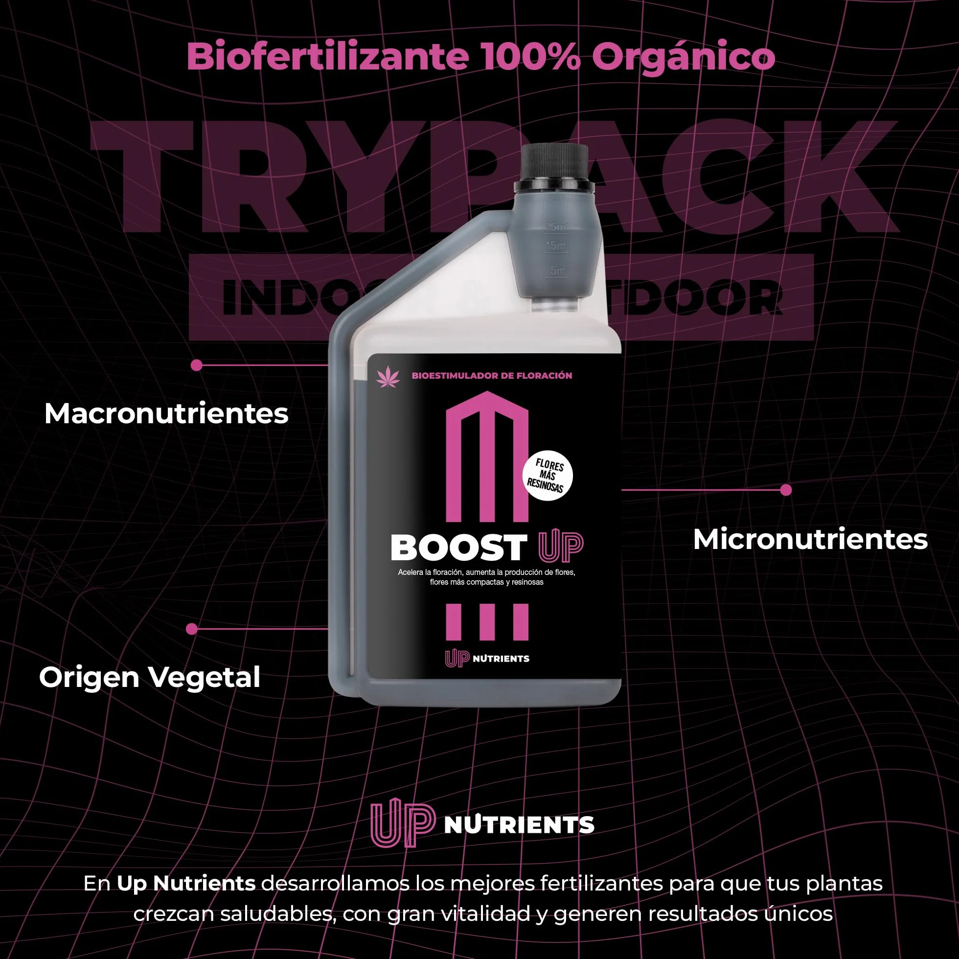 UP NUTRIENTS Trypack nawóz Grow, Bloom & Boost 250 ml | 100% nawóz organiczny do uprawy wewnątrz i na zewnątrz | ukorzenienie, wzrost i gęstość kwiatów | stymulator kwiatów i roślin