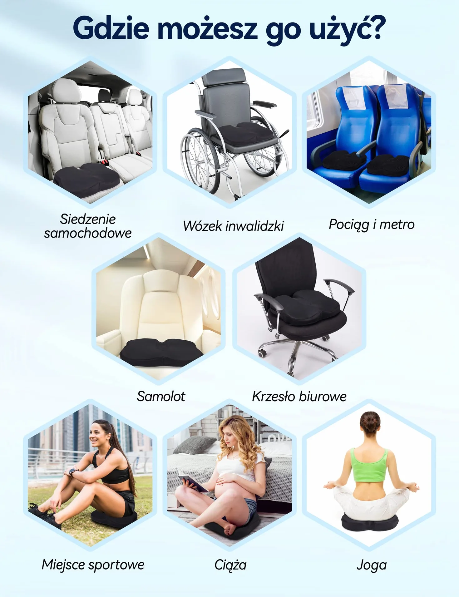 Travel Ease Ergonomiczna Poduszka na Siedzenie, Premia Podkładka z Pianki Żelowej z Pamięcią, Komfort przy Długim Siedzeniu, Podpórka Biodrowa do Krzesła Biurowego, Fotela Samochodowego (Czarny)