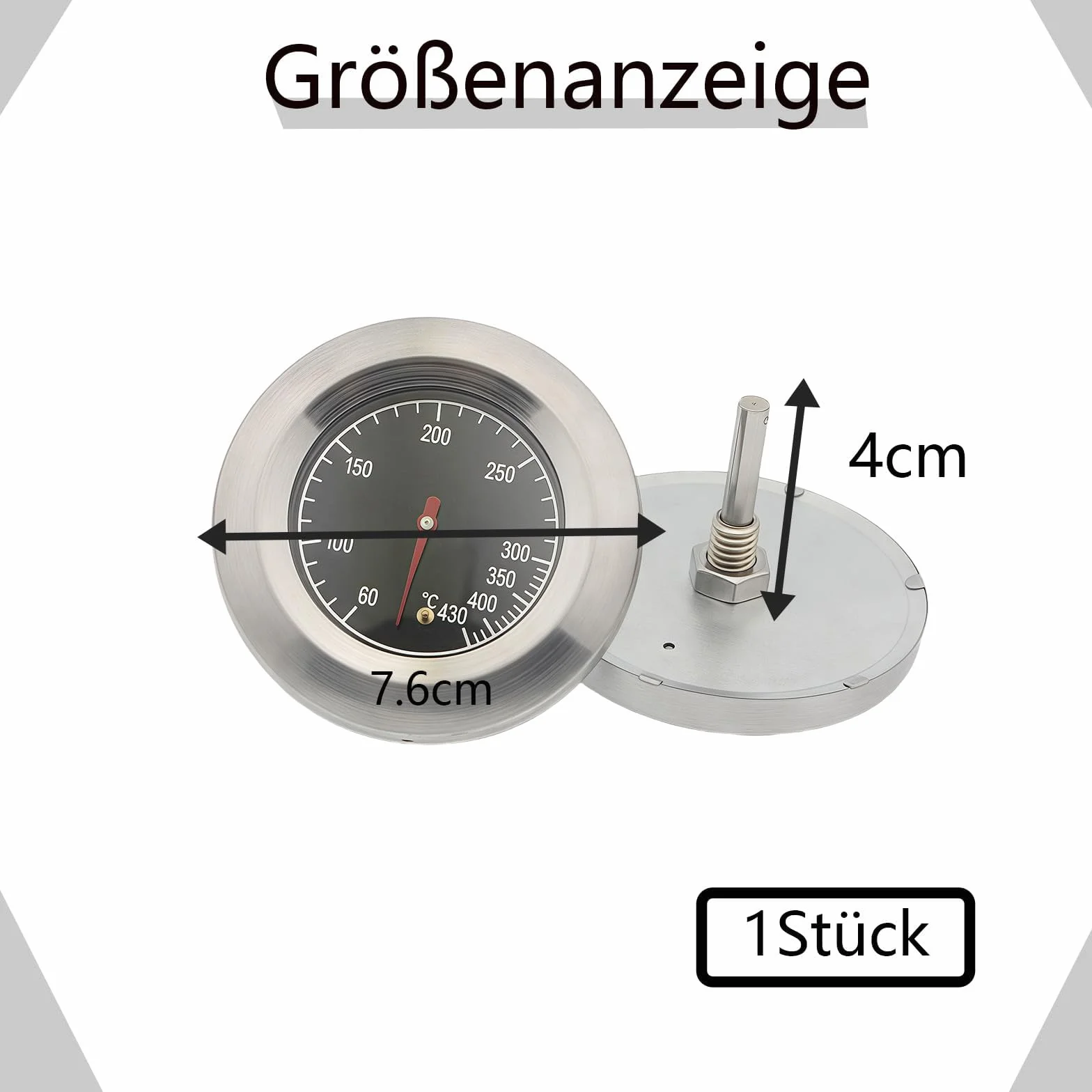 Termometr do grilla ze stali nierdzewnej, do grilla gazowego, 60-430°C, termometr grillowy, termometr do grilla, termometr piecowy, do wszystkich grillów na węgiel drzewny, pieca, pieca, pieca