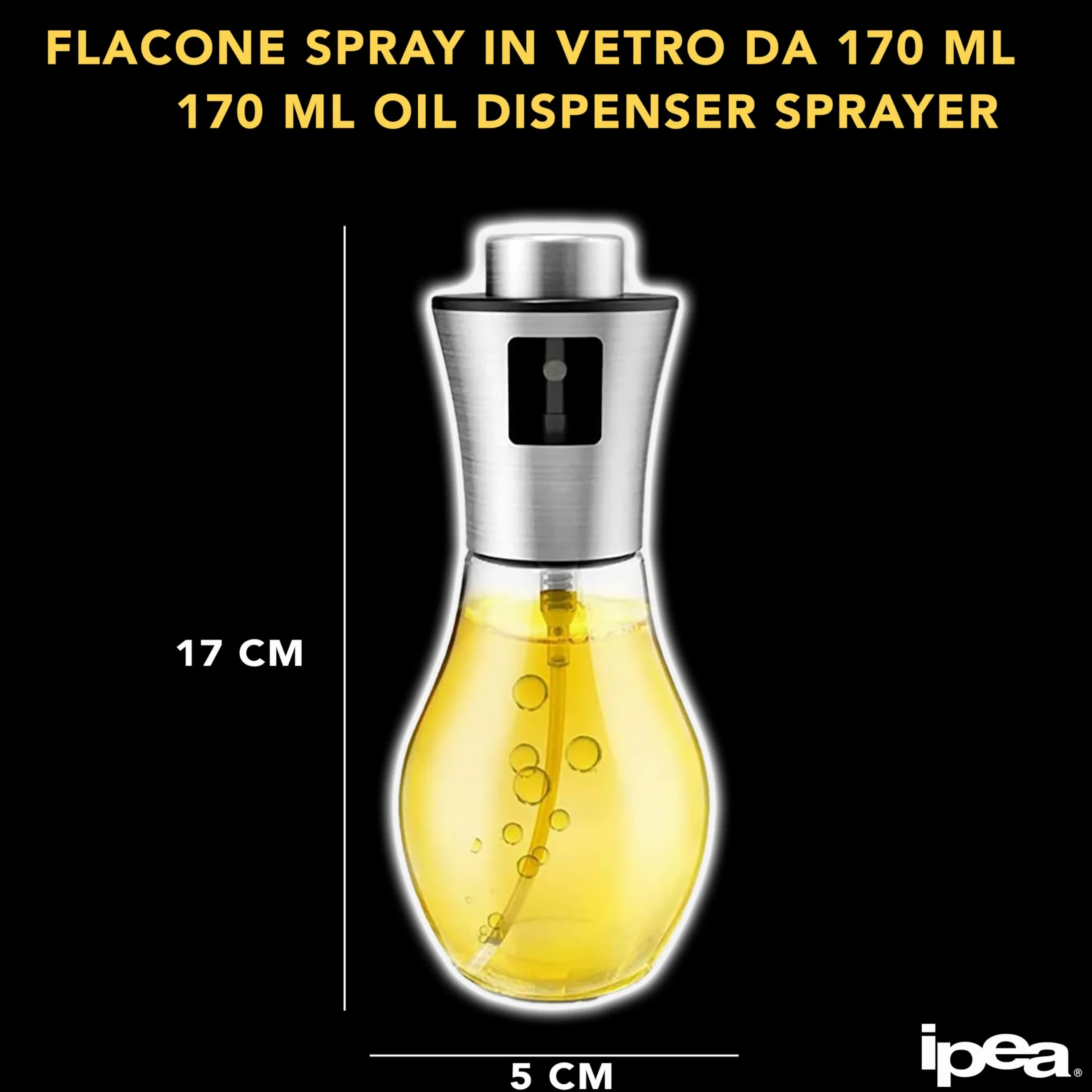 IPEA Szklany dozownik na oliwę w sprayu 170 ml do oleju i octu - dozownik rozpylacza do domu, kuchni, restauracji