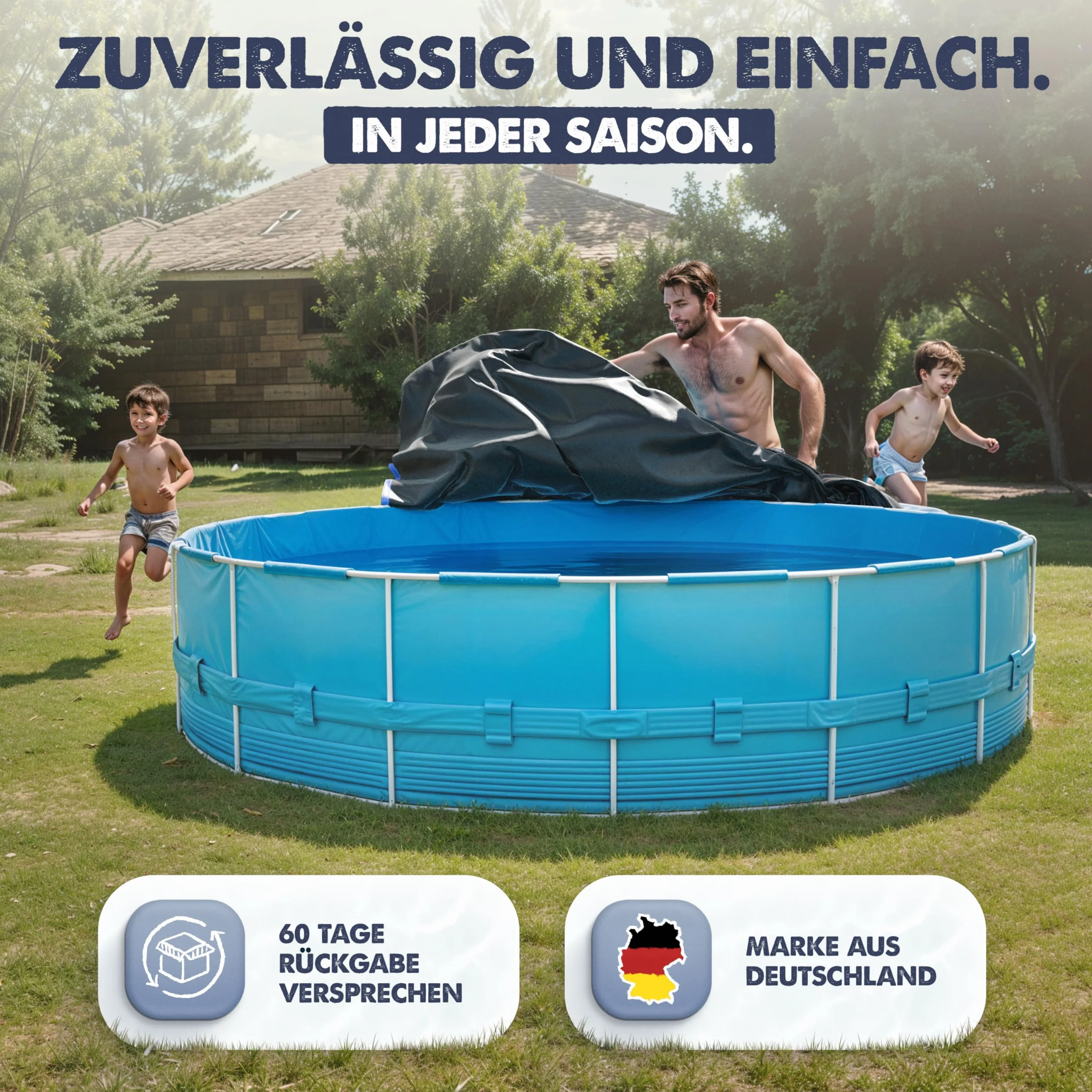 LAINFELD Okrągła osłona basenu, Ø 520 cm, łącznie z materiałem mocującym, plandeka na basen z grubego materiału o gramaturze 200 g/m², pasuje do basenu Intex Bestway