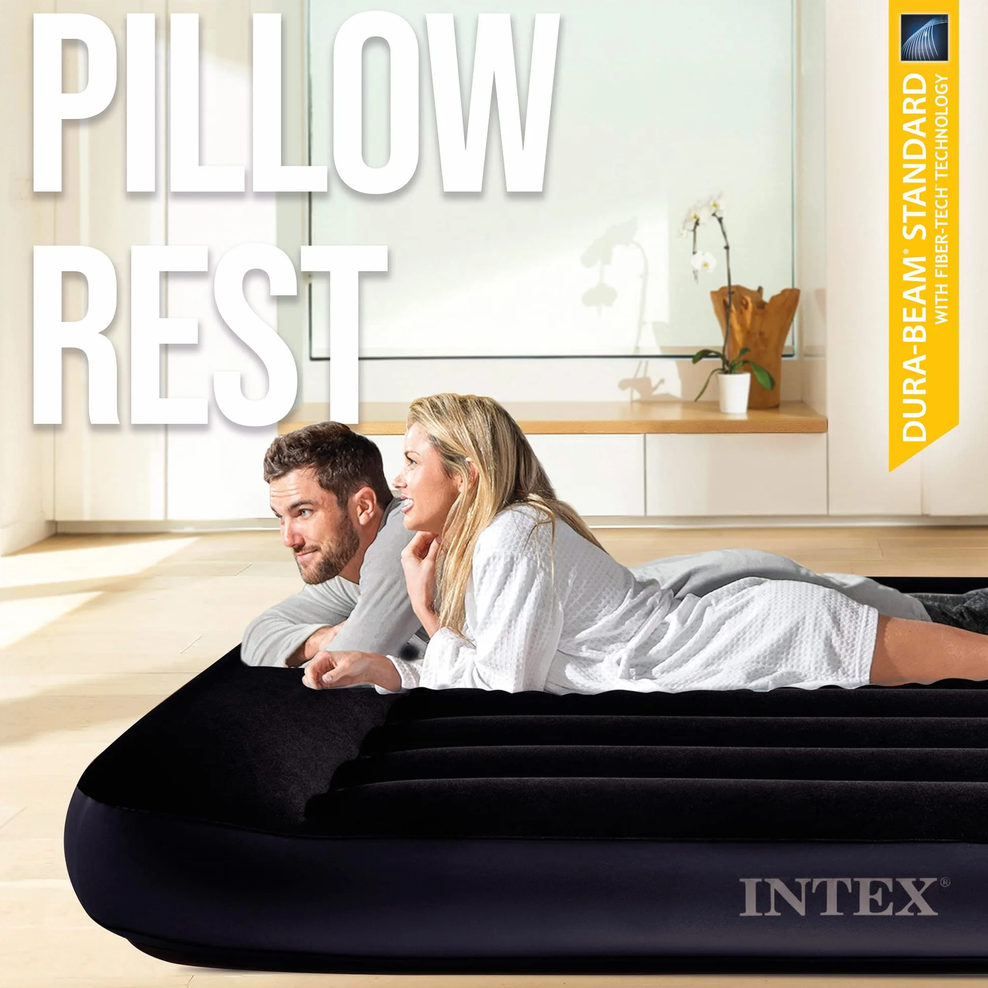 Intex 64148ND - Materasso Dura-Beam Pillow Rest Piazza e Mezza con Pompa Elettrica Incorporata, 137x191x25 cm
