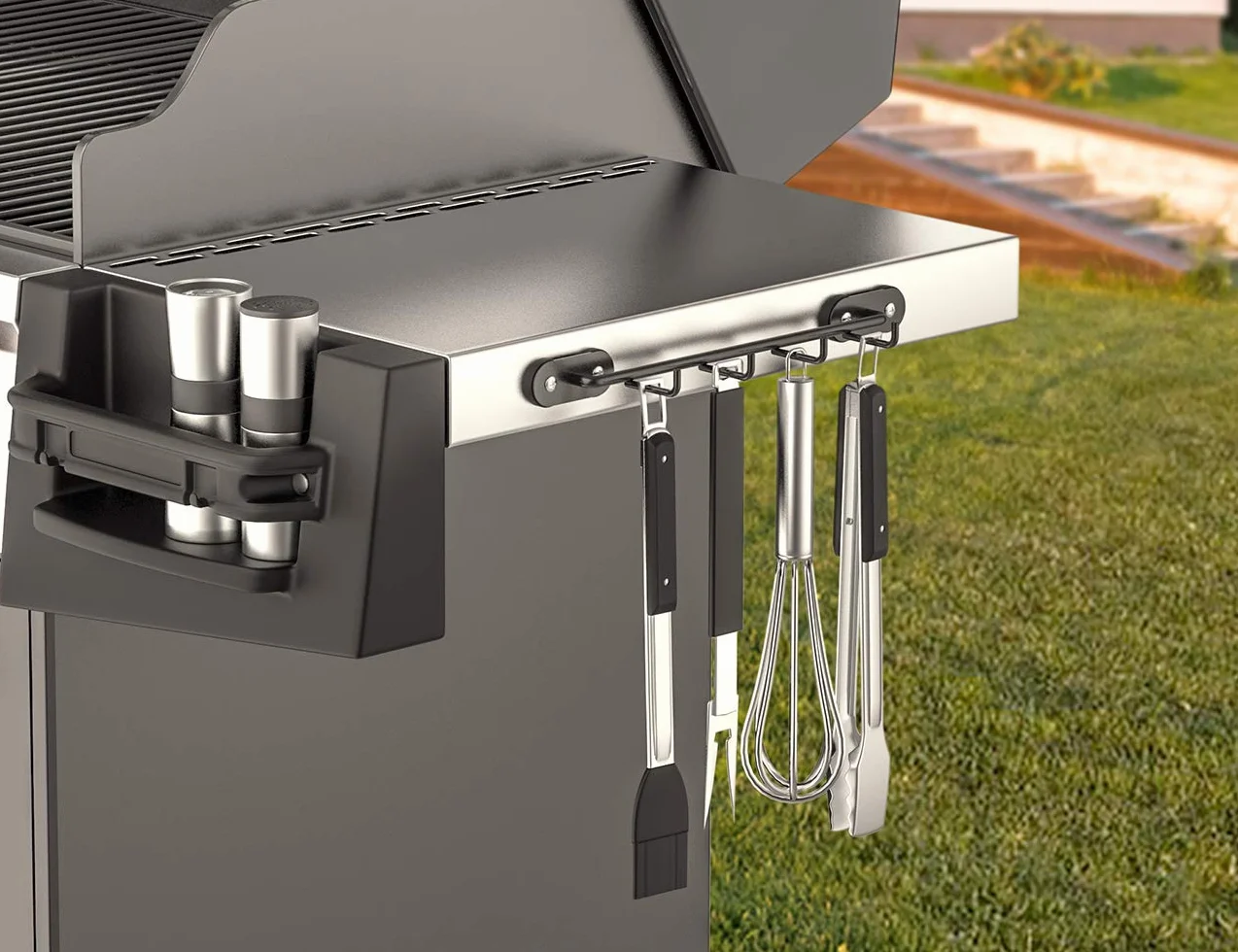 onlyfire Magnetyczny uchwyt na narzędzia do grilla – uniwersalny metalowy organizer na lodówkę, grill, sztućce, ręczniki, 4 haczyki do przechowywania przyborów kuchennych,