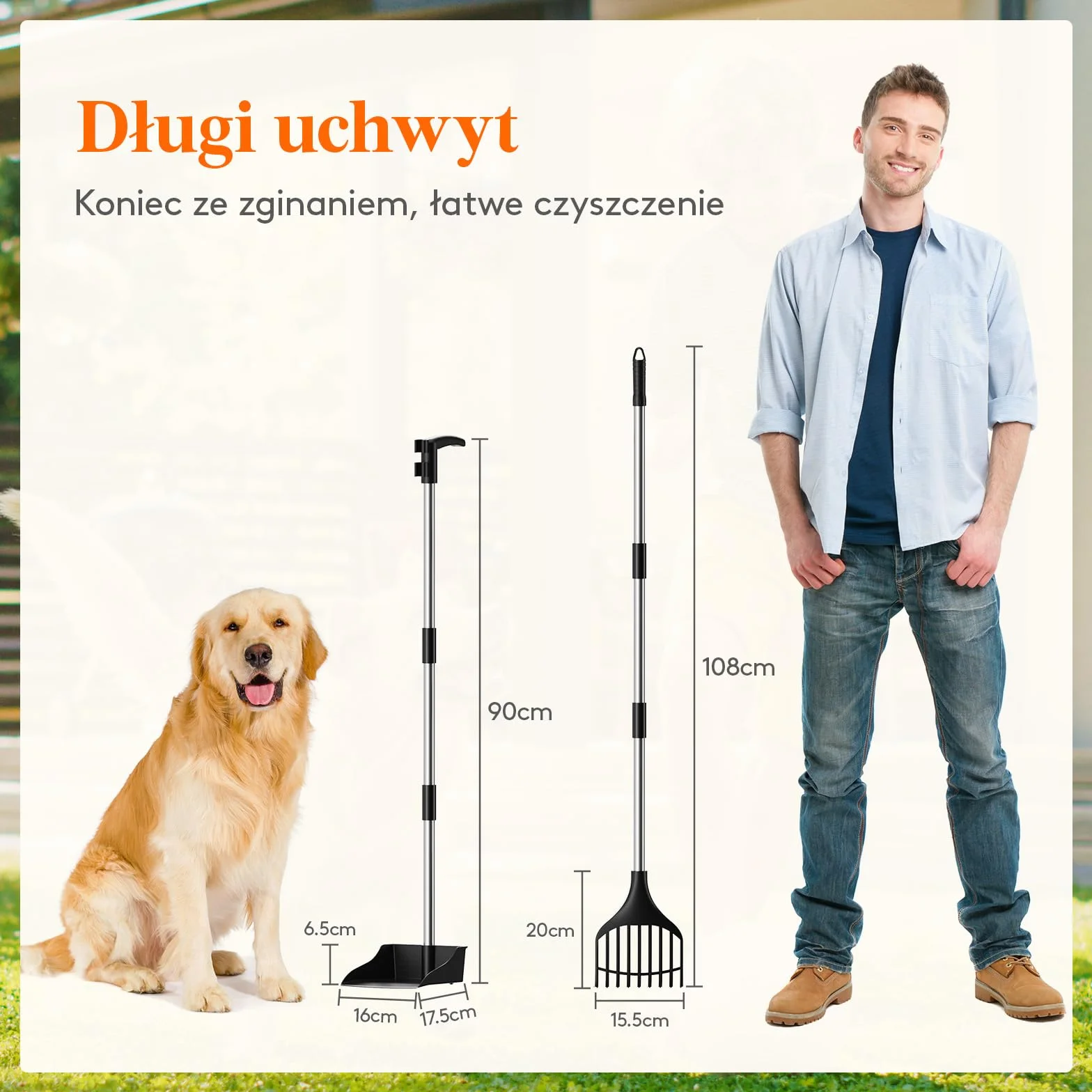 Lifewit Plastikowa szufelka dla psa, na podwórko, lekka, przenośna, dla średnich i małych psów, regulowany, metalowy drążek, długi uchwyt, zestaw szufelek na trawnik, podwórko, trawę