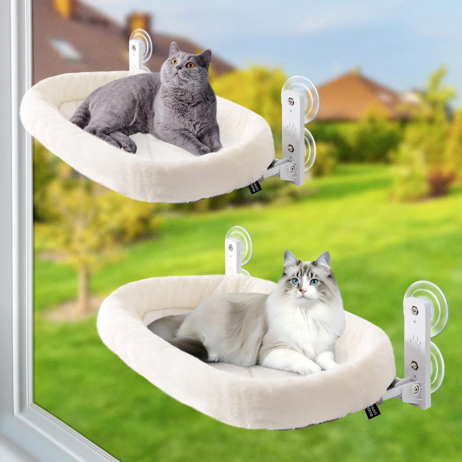 GUUSII HOME 2 szt. Hamak dla kota Hamak dla kota na okno wiszący stojak do łóżka z potężnymi przyssawkami łatwy montaż dwustronna pluszowa podszewka 52 x 30 cm 53 x 30 cm do 18 kg (biały)