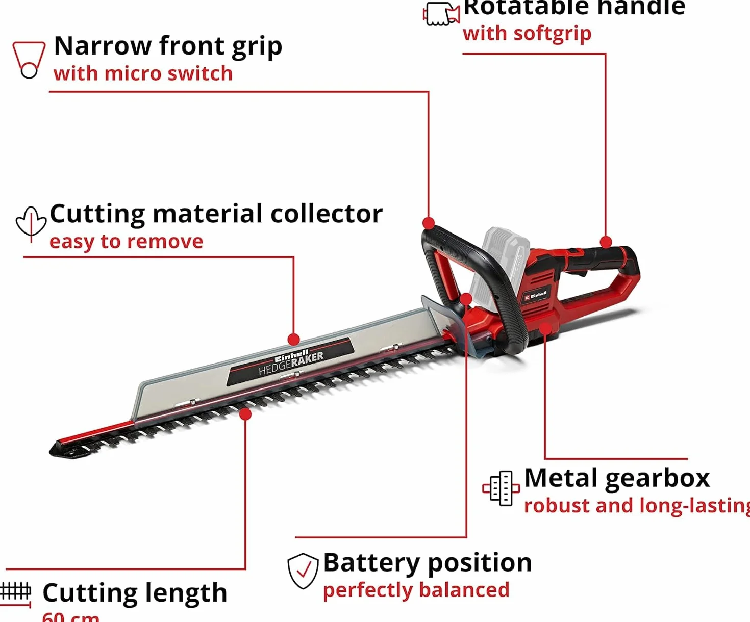 Einhell Akumulatorowe nożyce do żywopłotu GE-CH 18/60 Li-Solo Power X-Change (Li-ion, 18 V, długość ostrza 67 cm, długość cięcia 60 cm, metalowa przekładnia, bez akumulatora i ładowarki)