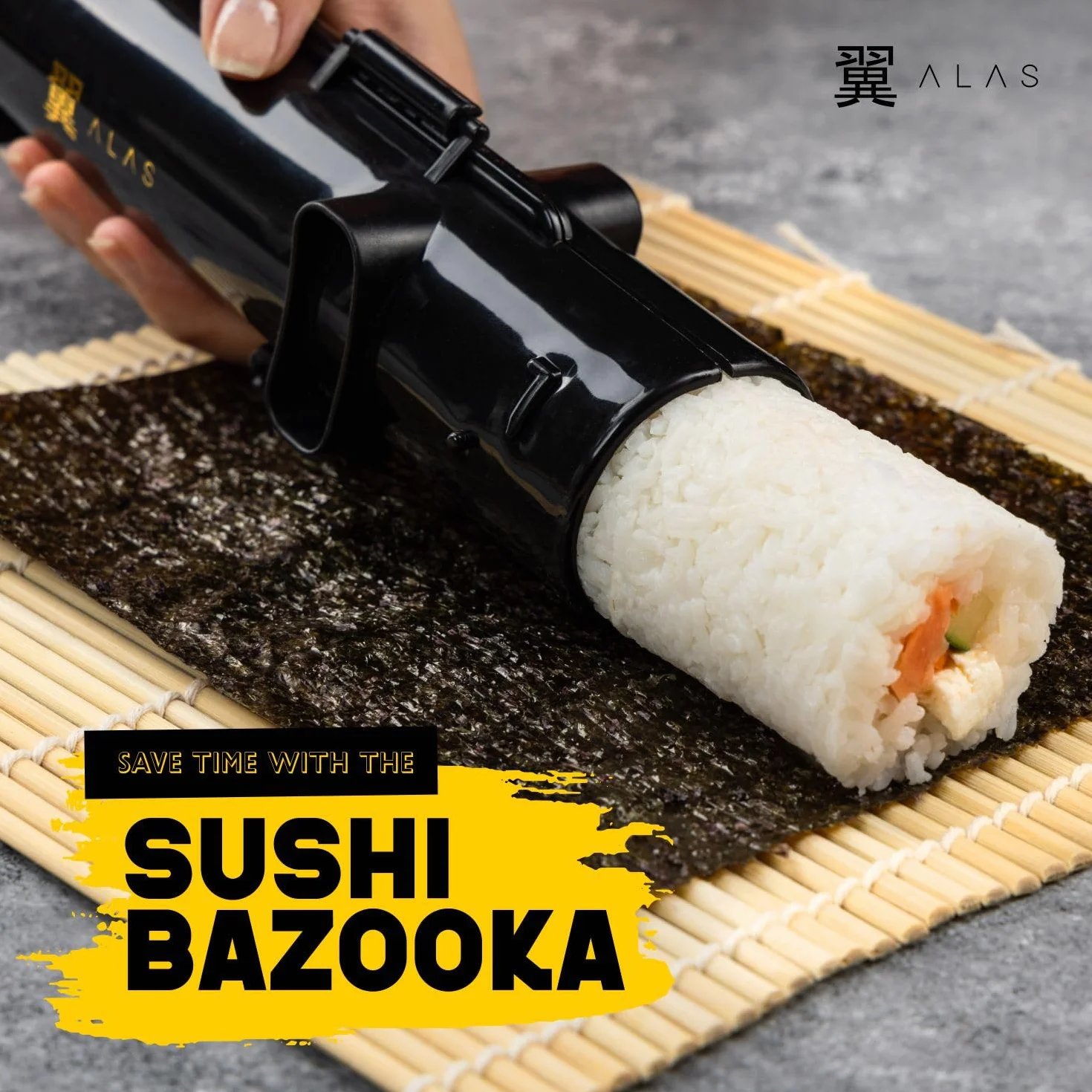 Alas Zestaw do robienia sushi – kompletny zestaw do robienia sushi dla początkujących i profesjonalistów, idealne akcesoria kuchenne do robienia sushi, takie jak nóż do sushi, 2 maty do sushi, bazooka