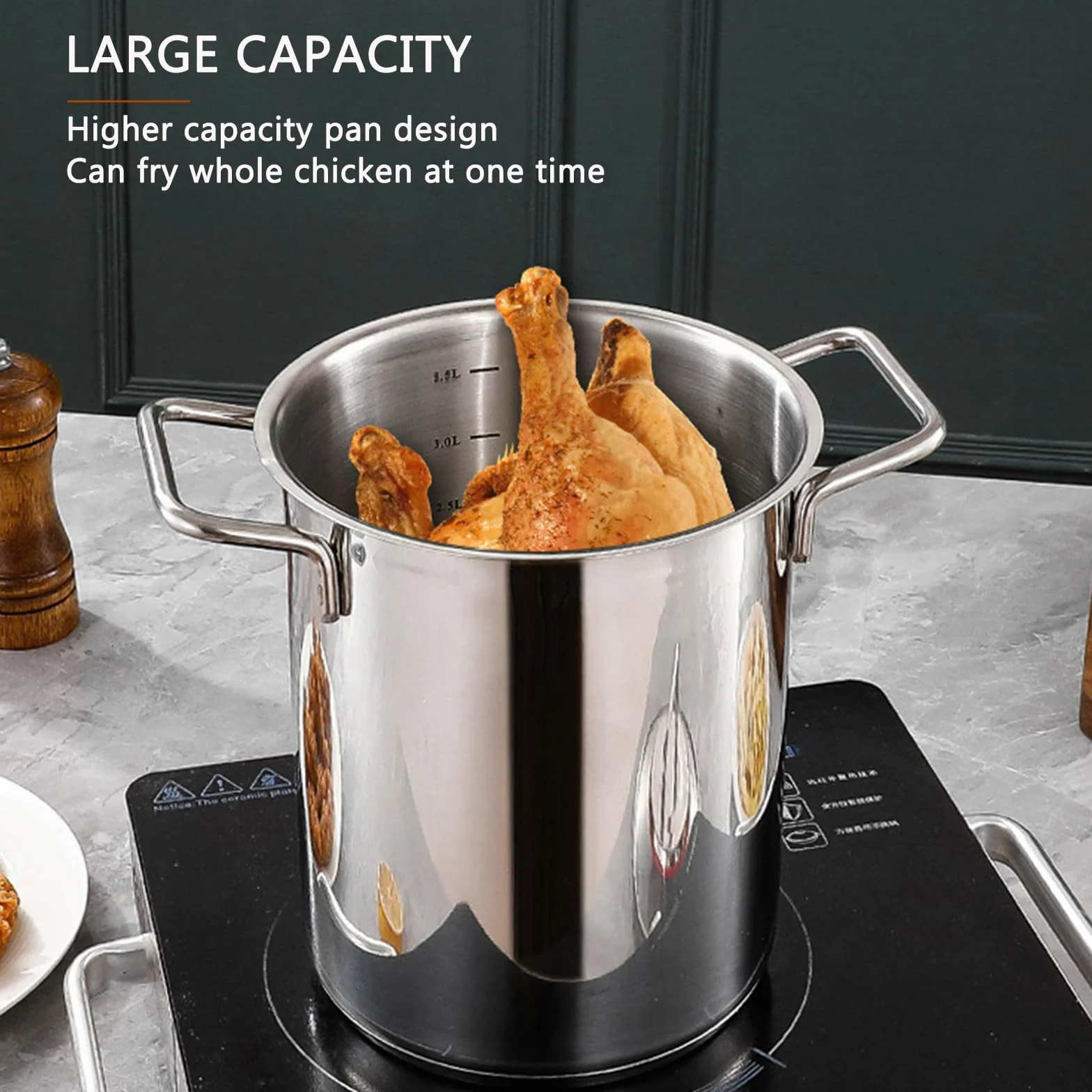 Garnek do frytkownicy do kuchni, frytek i kurczaka, garnek do szparagów ze stali nierdzewnej z koszem i pokrywką, pojemność 3,5 l, 5,5 l, parowar do makaronu spaghetti (3,5 l)