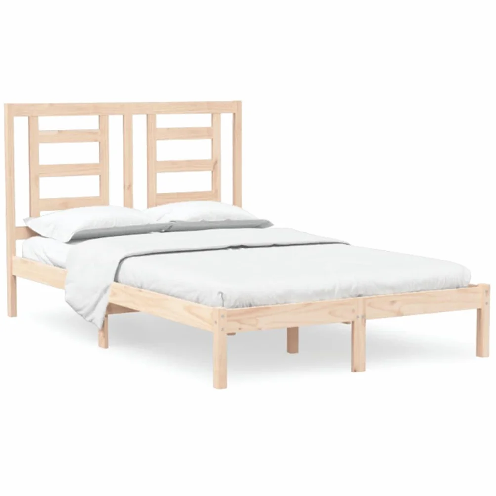 lite drewno sosnowe nowoczesny wystrój sypialni podwójna Brąz 120x190 cm | Rama łóżka lite drewno 120x190 cm podwójna z zagłówkiem do sypialni