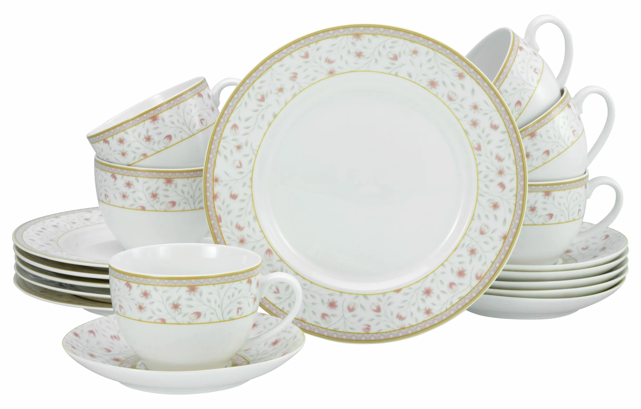 CreaTable, 17527, seria Emilia (New Bone China), 18-częściowy zestaw naczyń, porcelanowy serwis do kawy, nadaje się do mycia w zmywarce i używania w kuchence mikrofalowej, wysokiej jakości produkcja