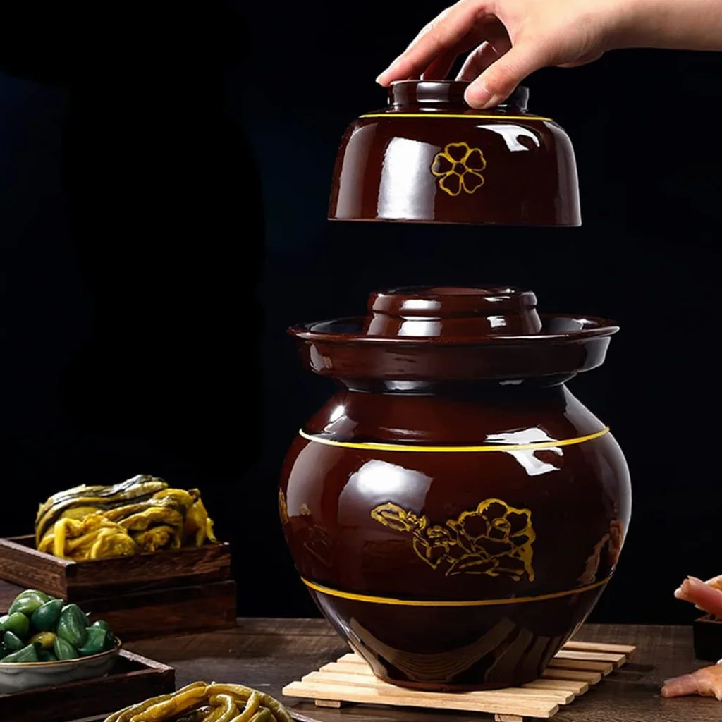Ceramiczny słoik na marynaty z pokrywkami, duży tradycyjny chiński porcelanowy słoik do marynowania, ceramiczny garnek fermentacyjny z uszczelką wodną pokrywką śluzy powietrznej, garnek z kapustą