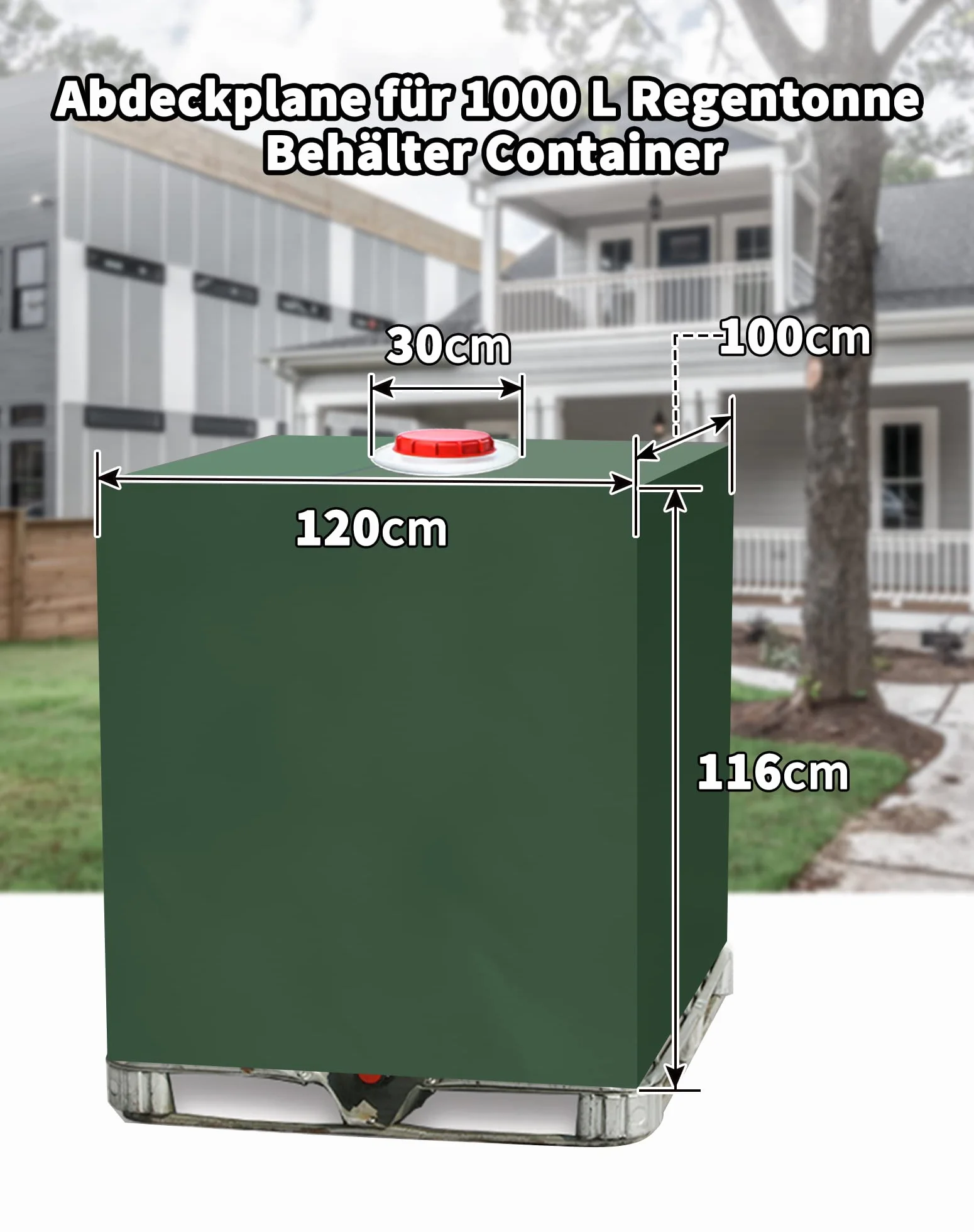Osłona zbiornika IBC na wodę, plandeka na zbiornik na wodę o pojemności 1000 l, wodoszczelna, ochrona przed promieniowaniem UV, pokrowiec ochronny, 116 x 100 x 120 cm