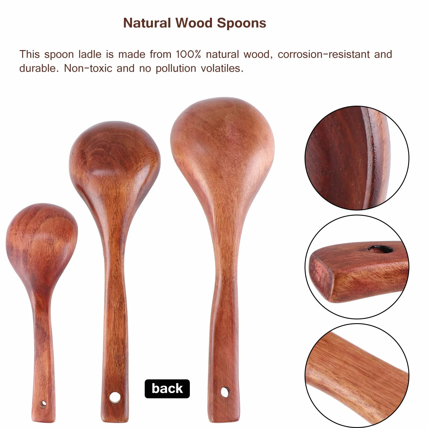 Łyżka do zupy z naturalnego drewna, łyżka, łyżka do owsianki, łyżka do ziarna, wysokiej jakości drewniana łyżka do serwowania trwała nadaje się do zupy owsiankowej gorącego garnka, restauracji gospodarstwa domowego (3 rozmiary, S, M, L)