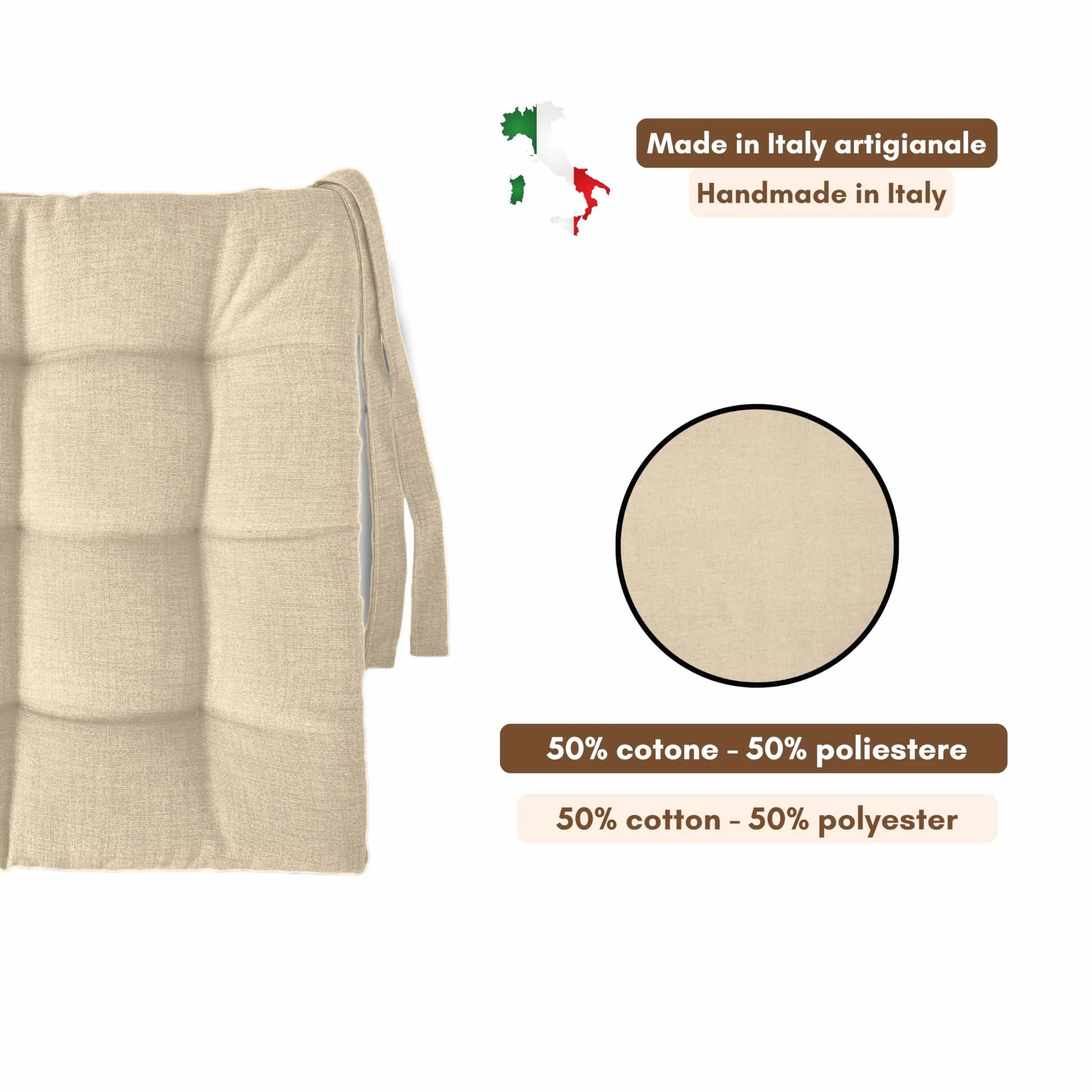 Zestaw 4 lub 6 poduszek na krzesła kuchenne, wyprodukowano we Włoszech - Poduszki na krzesła kuchenne 6 40 x 40 cm grubości 6 cm - poduszki z gąbki i miękkiego akrylu (4, kość