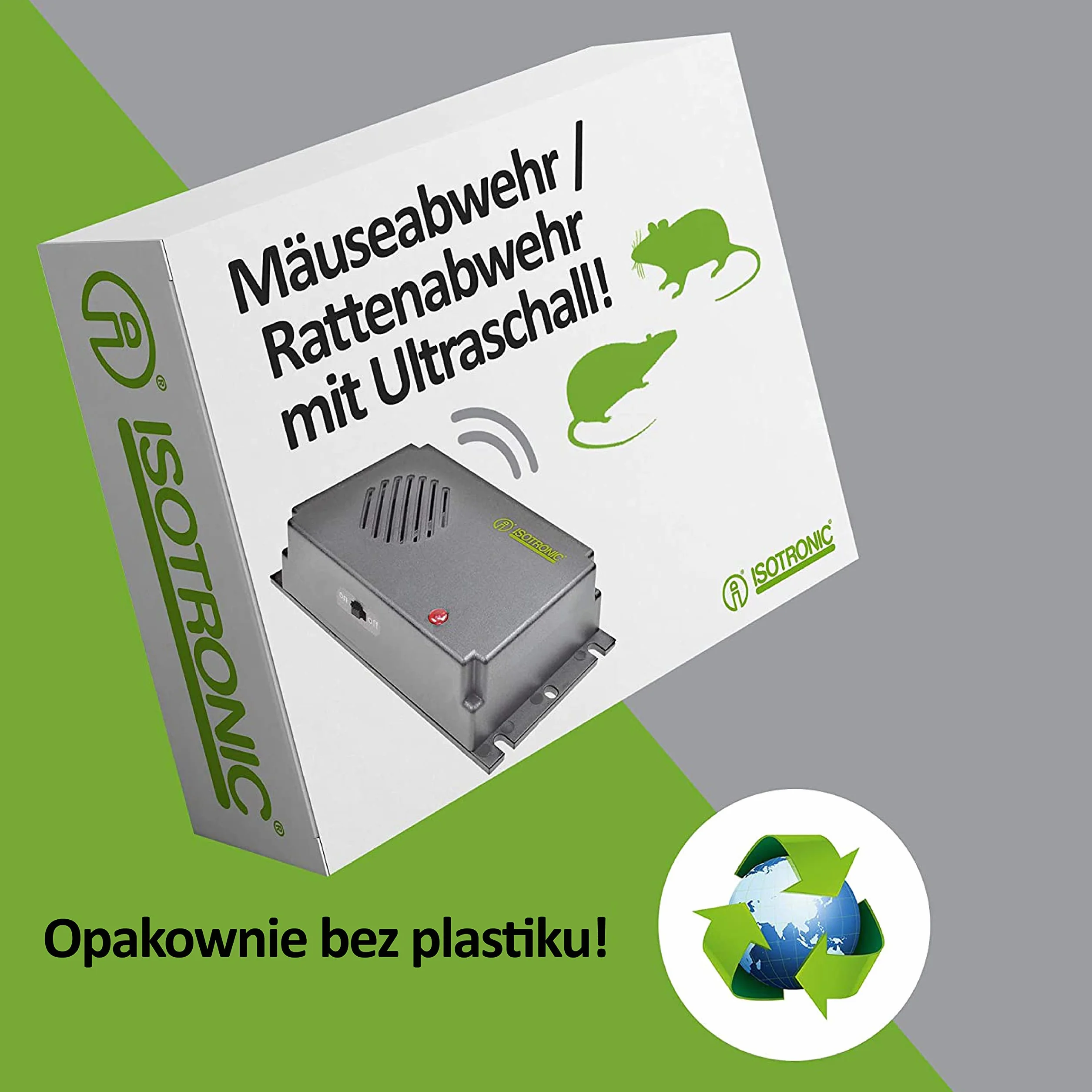 ISOTRONIC – 2-częściowy zestaw ultradźwiękowych odstraszaczy myszy i szczurów | zasilany bateriami odstraszacz myszy do piwnicy, na strychy, garaże itp. | przyjazny dla zwierząt i bezpieczny | obszar
