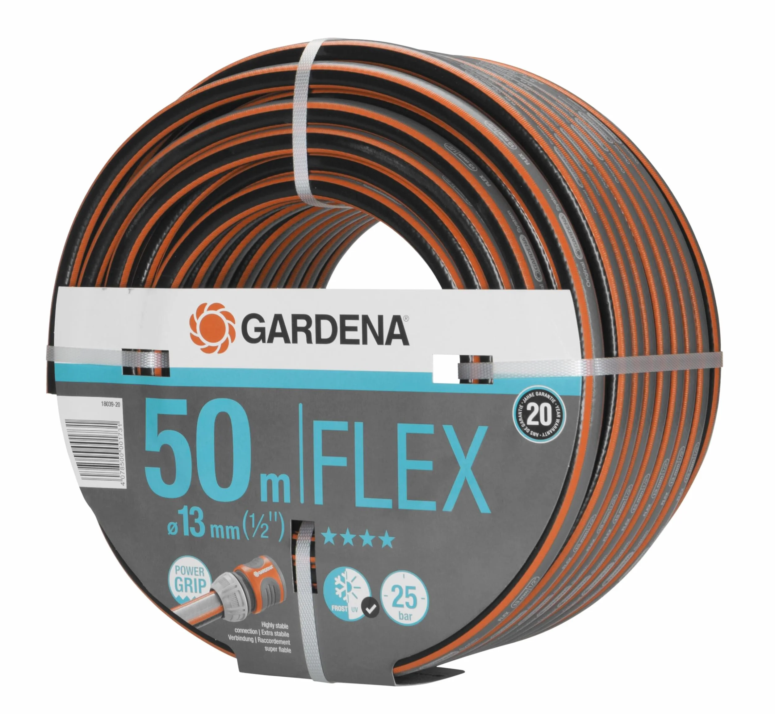 Gardena Comfort FLEX wąż 13 mm (1/2"), 50 m: odporny na odkształcenia, elastyczny wąż ogrodowy, Power Grip, oplot spiralny, ciśn. rozrywające 25 barów, bez elementów systemowych, zapakowany (18039-20)