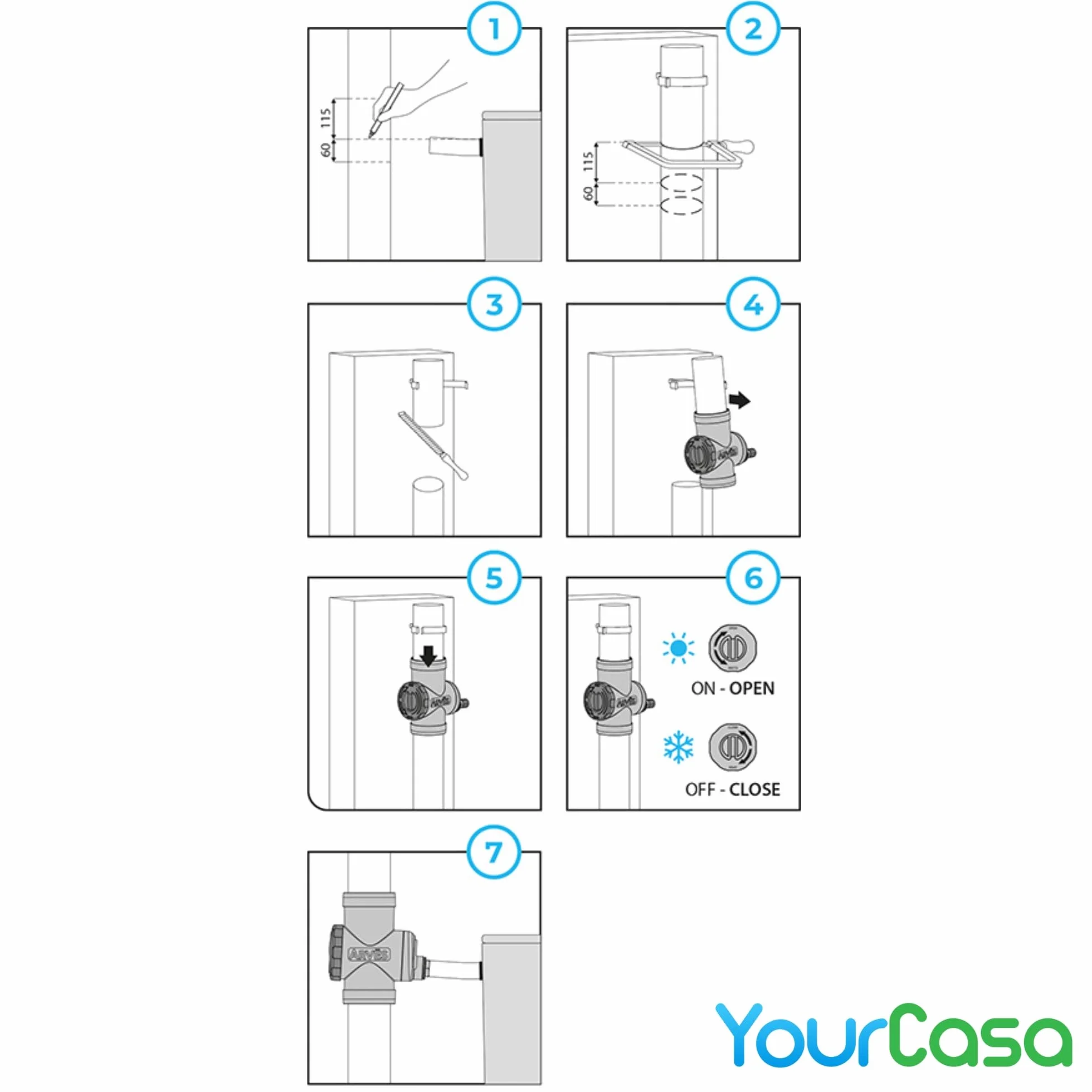 YourCasa Downpipe70 Kolektor na deszczówkę, 68-110 mm, zawór odcinający i filtr metalowy, do łączenia rury spustowej i zbiornika na deszczówkę, zbieracz wody deszczowej